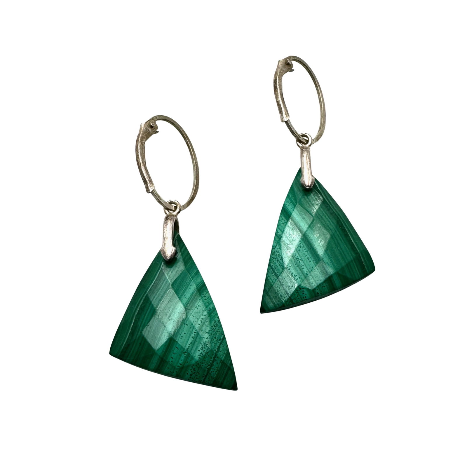 Green Malachite Gemstone Sterling Silver Pierced Chandelier Earrings 2 Inch: Green Malachite Gemstone Sterling Silver Pierced Chandelier Earrings 2 Inch