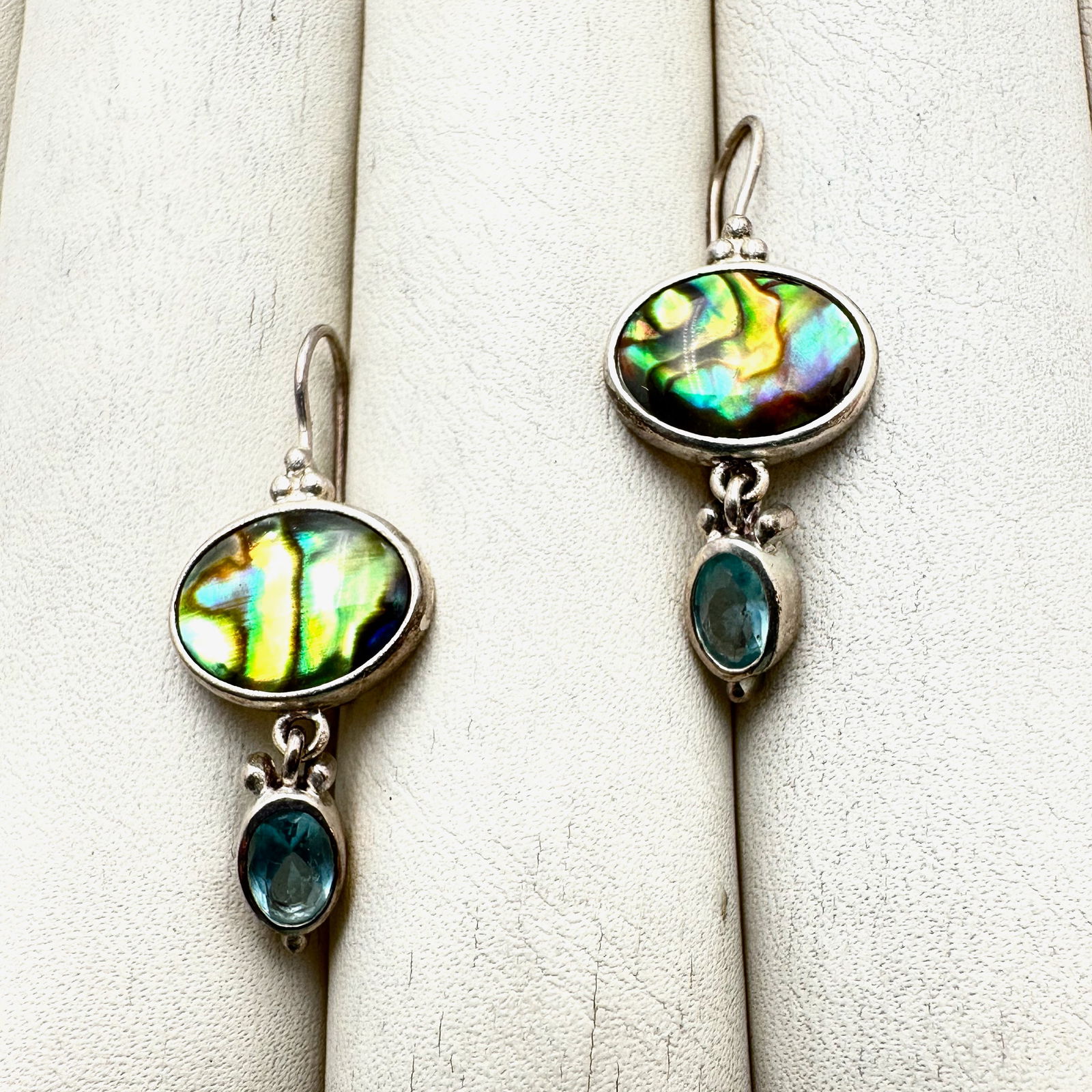 Abalone and Blue Topaz and Sterling Silver Earrings 1.5 Inch: Abalone and Blue Topaz and Sterling Silver Earrings 1.5 Inch