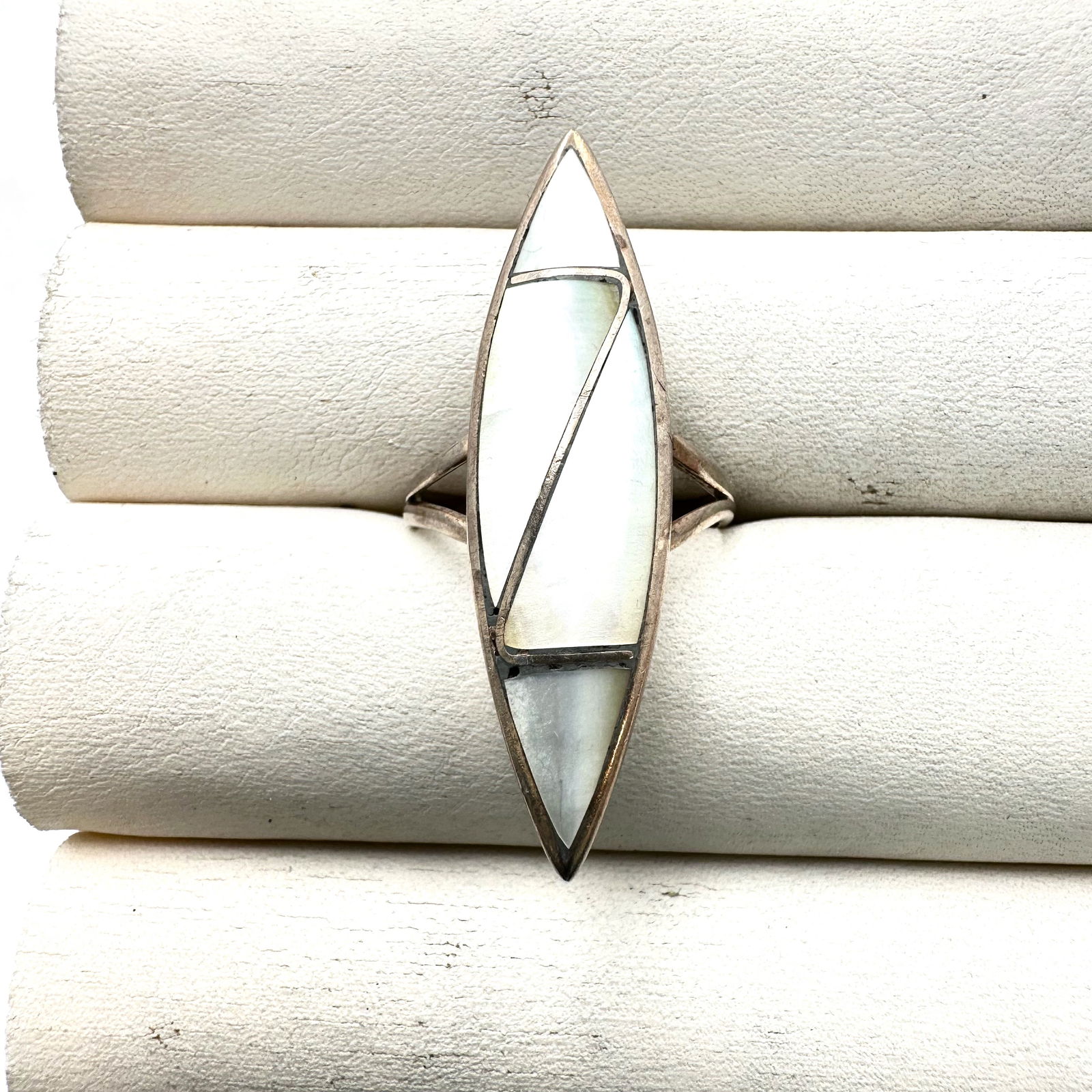 Inlay Pearl Sterling Silver Ring Size 9.5 Weight 6 Grams (1 of 2)