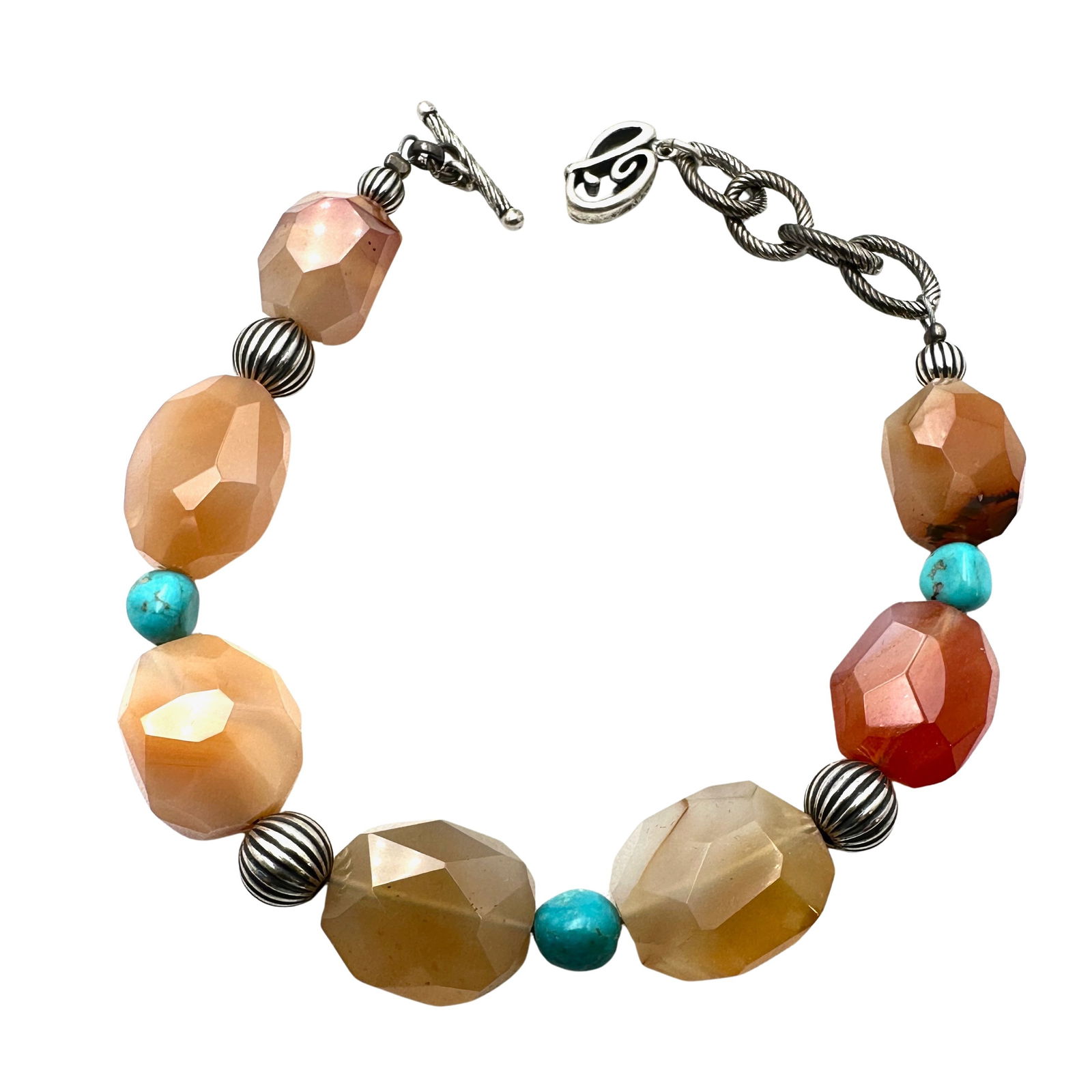 Carolyn Pollack Turquoise Multi Gemstone Sterling Silver Bracelet Size 8.5 Inch Weight 28 Grams (1 of 2)