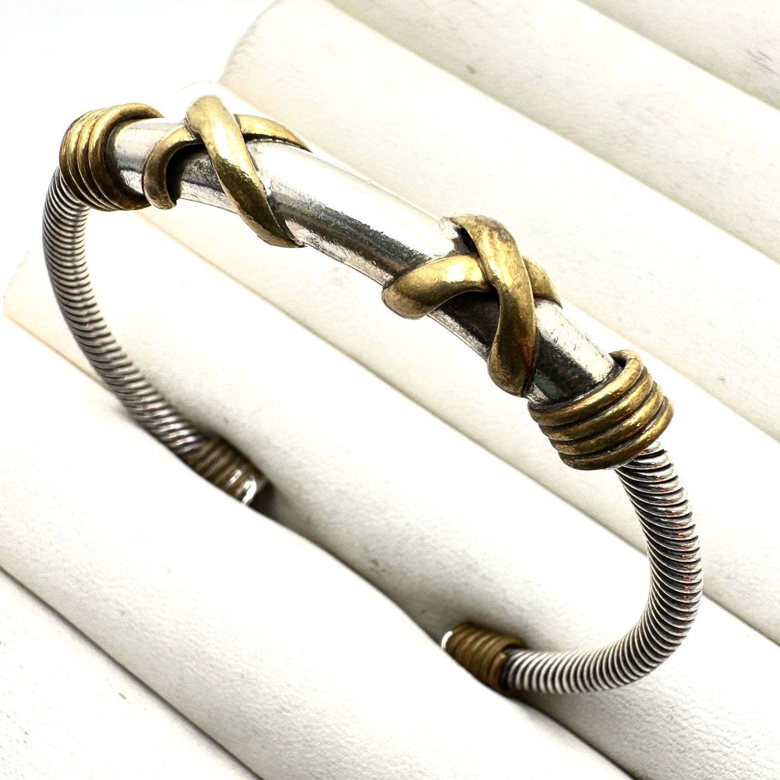 Vintage Mexico Sterling Silver Brass Cuff Bracelet X Design Size 7 Weight 28 Grams (1 of 2)