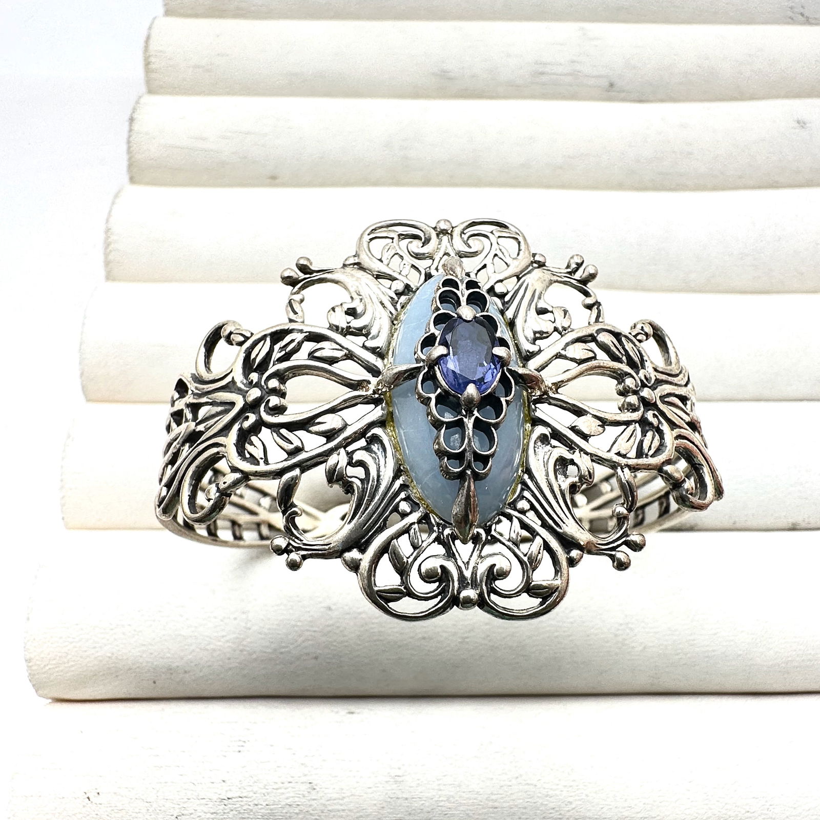 Carolyn Pollack Purple And Blue Gemstone Sterling Silver Cuff Bracelet Size 6 3/4 Inch Weight 25 (1 of 2)