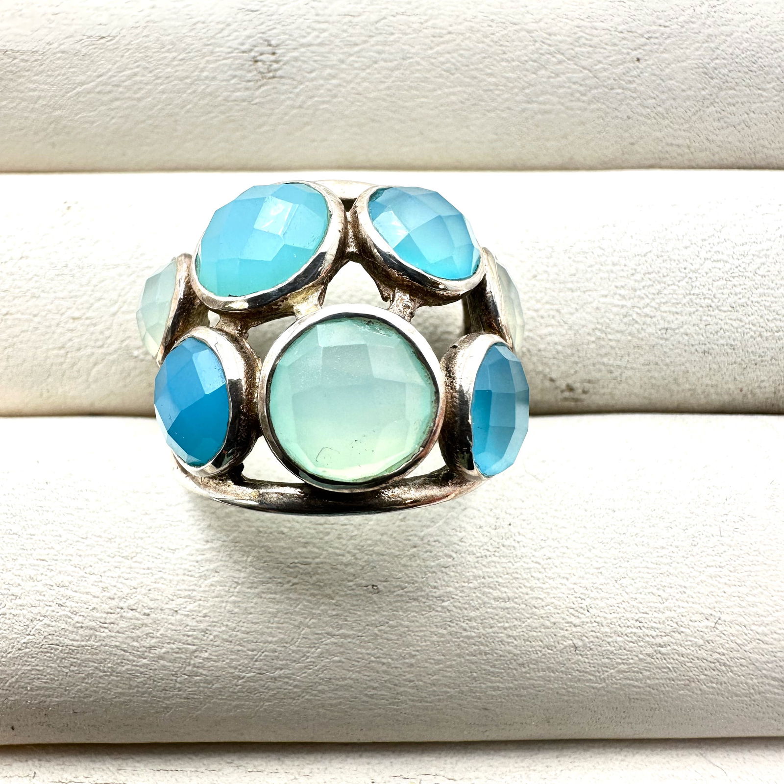 Blue Multi Gemstone Sterling Silver Ring Size 7.75 (1 of 2)