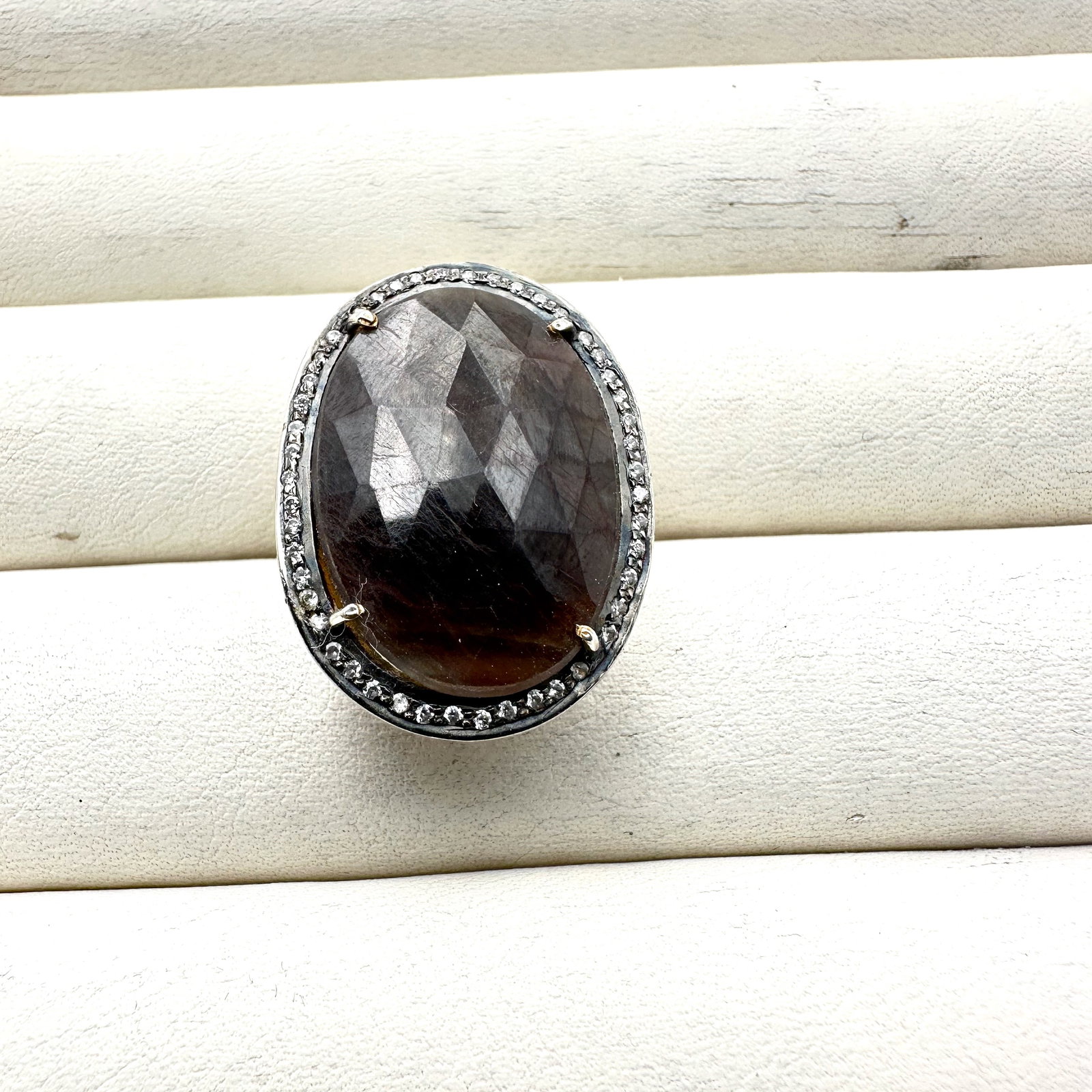 Grey Gemstone Gold Over Sterling Silver Ring Size 7.25: Grey Gemstone Gold Over Sterling Silver Ring Size 7.26