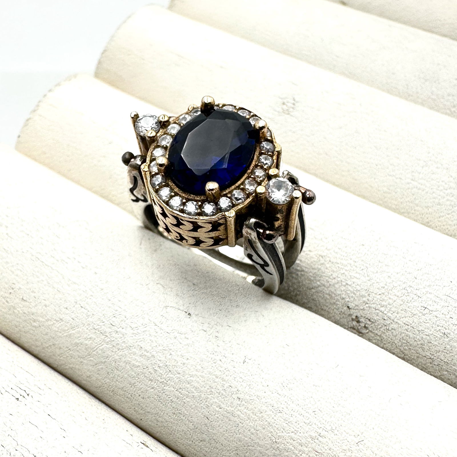 Vintage Ornate Flip Ring Red and Blue Stone Sterling Silver Ring Size 6 Weight 9.9 Grams (1 of 3)