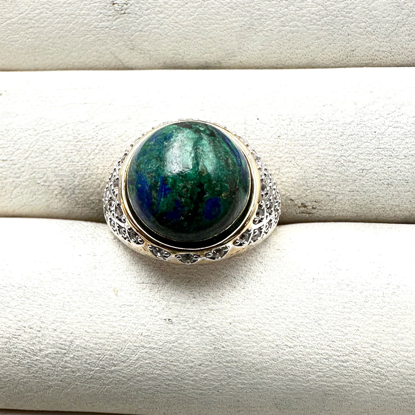 Azurite and White Topaz Gold Over Sterling Silver Ring Size 5 Weight 6.5 Grams: Azurite and White Topaz Gold Over Sterling Silver Ring Size 5 Weight 6.5 Grams