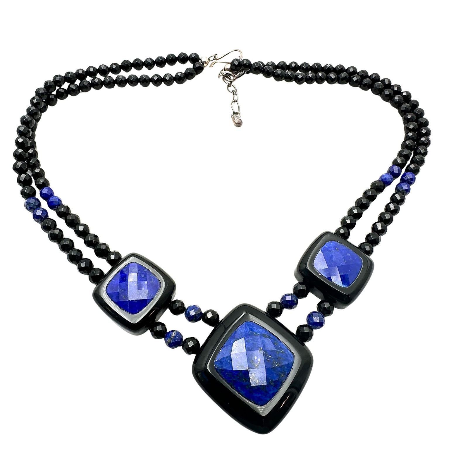 Jay King Mine Finds Black Onyx And Lapis Lazuli Sterling Silver Necklace 18 to 20 Inch (1 of 2)