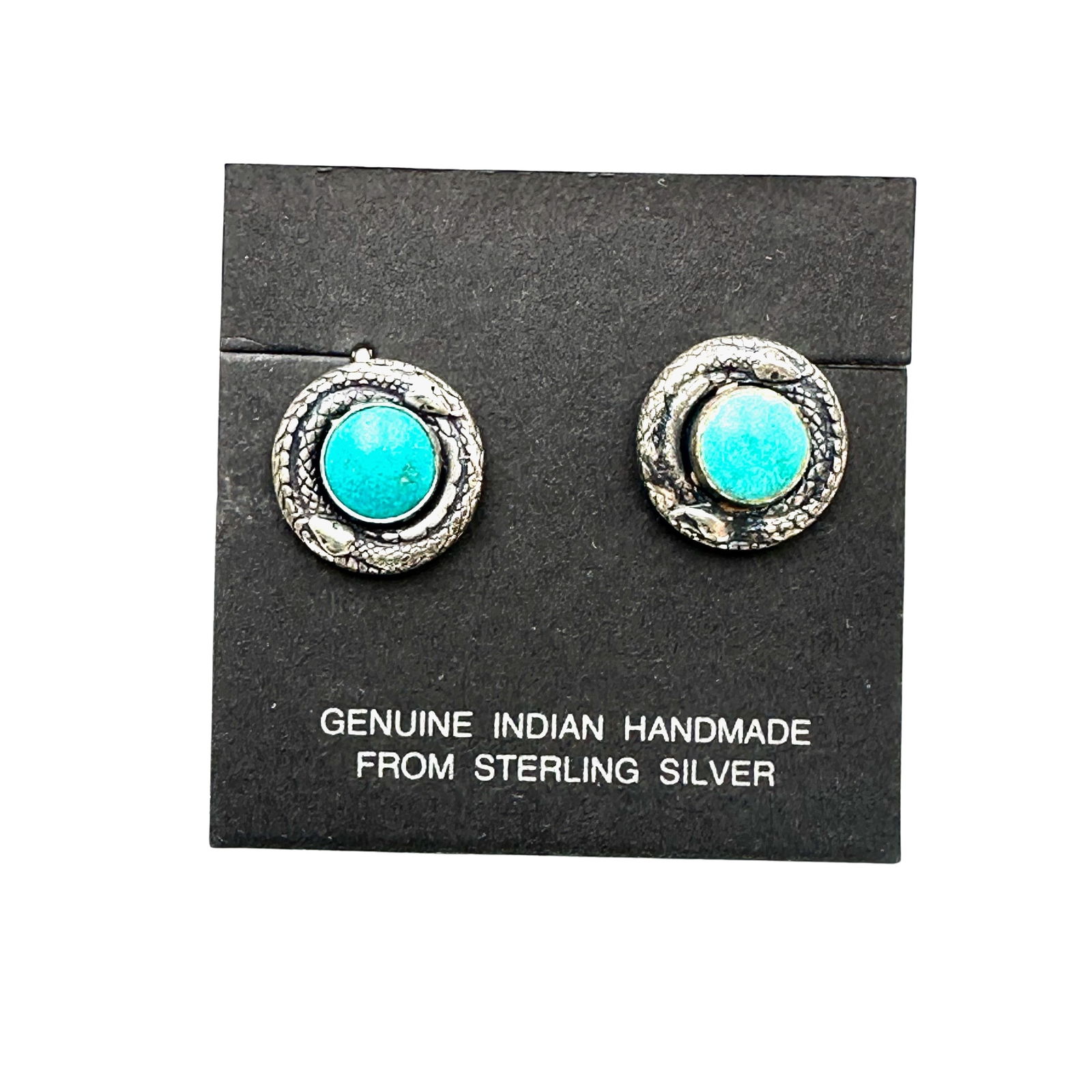 Vintage Native American Turquoise Sterling Silver Snake Screw Back Earrings Original Card: Vintage Native American Turquoise Sterling Silver Snake Screw Back Earrings Original Card