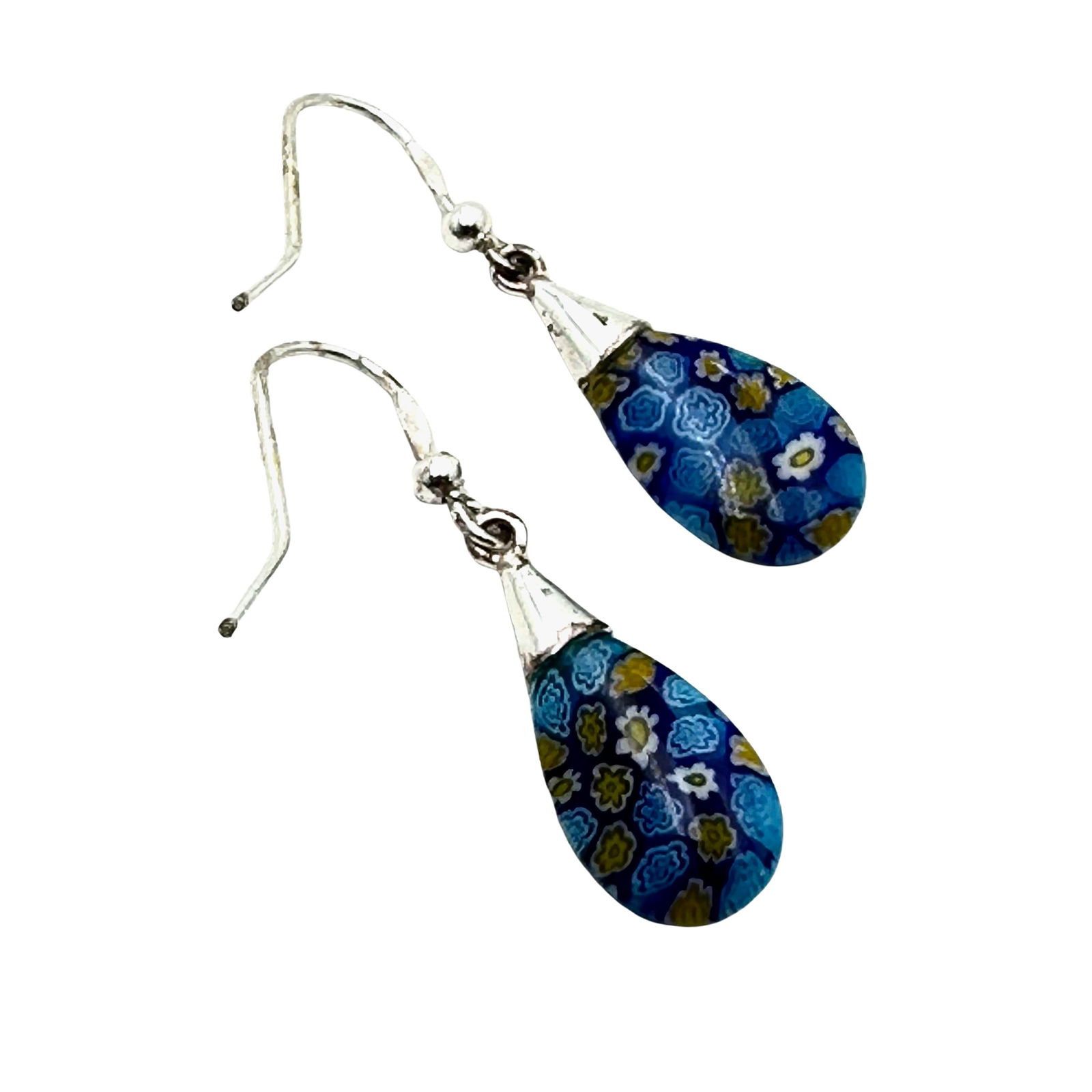 Italian Murano Glass Drop Sterling Silver Earrings 1.25 Inch: Italian Murano Glass Drop Sterling Silver Earrings 1.25 Inch