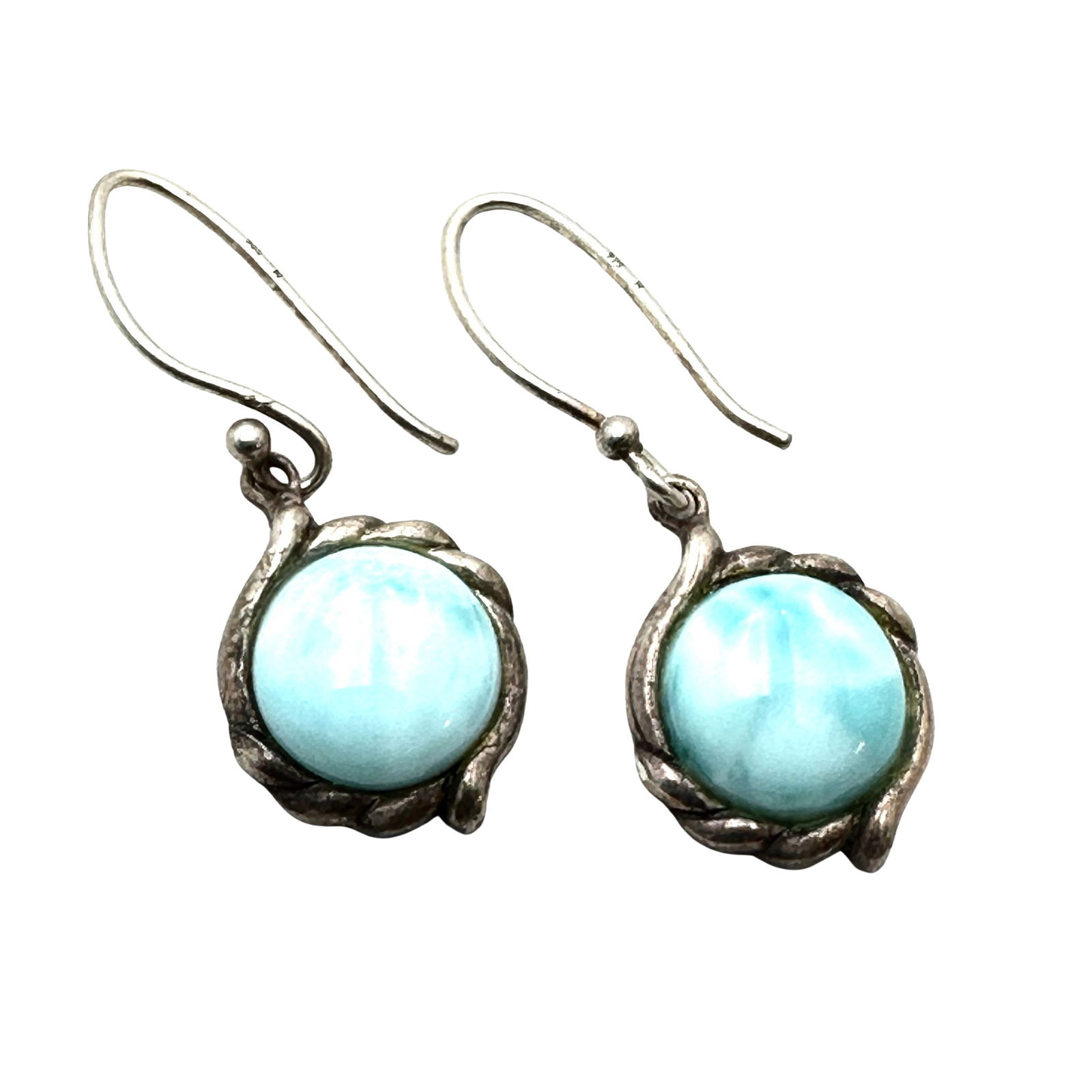 Blue Larimar Gemstone Sterling Silver Pierced Earrings 1.25 Inch: Blue Larimar Gemstone Sterling Silver Pierced Earrings 1.25 Inch