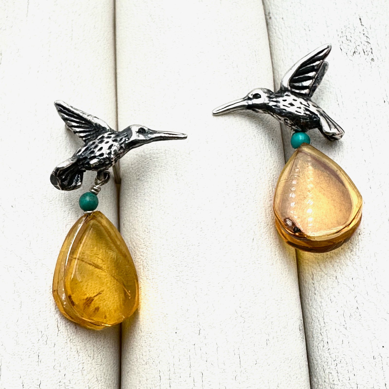 Amber Turquoise Humming Bird Sterling Silver Pierced Earrings 1 Inch: Amber Turquoise Humming Bird Sterling Silver Pierced Earrings 1 Inch