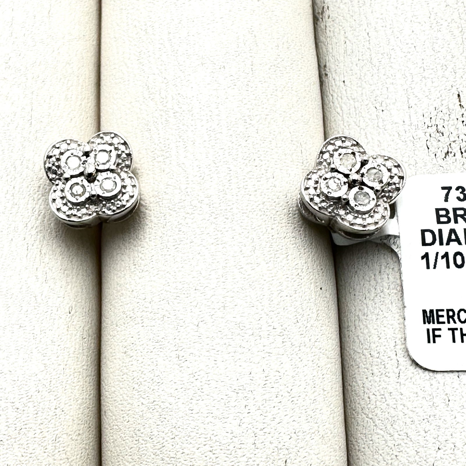 Diamond Clover Sterling Silver Stud Pierced Earrings Original Tag Attached (1 of 2)