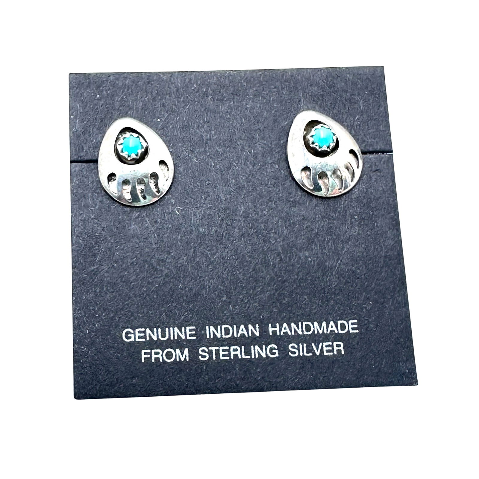 Native American Turquoise Bear Claw Design Sterling Silver Pierced Earrings Original Card: Native American Turquoise Bear Claw Design Sterling Silver Pierced Earrings Original Card