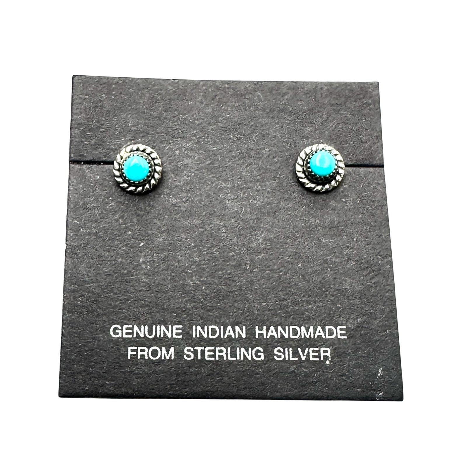 Native American Turquoise Stud Sterling Silver Pierced Earrings Original Card: Native American Turquoise Stud Sterling Silver Pierced Earrings Original Card