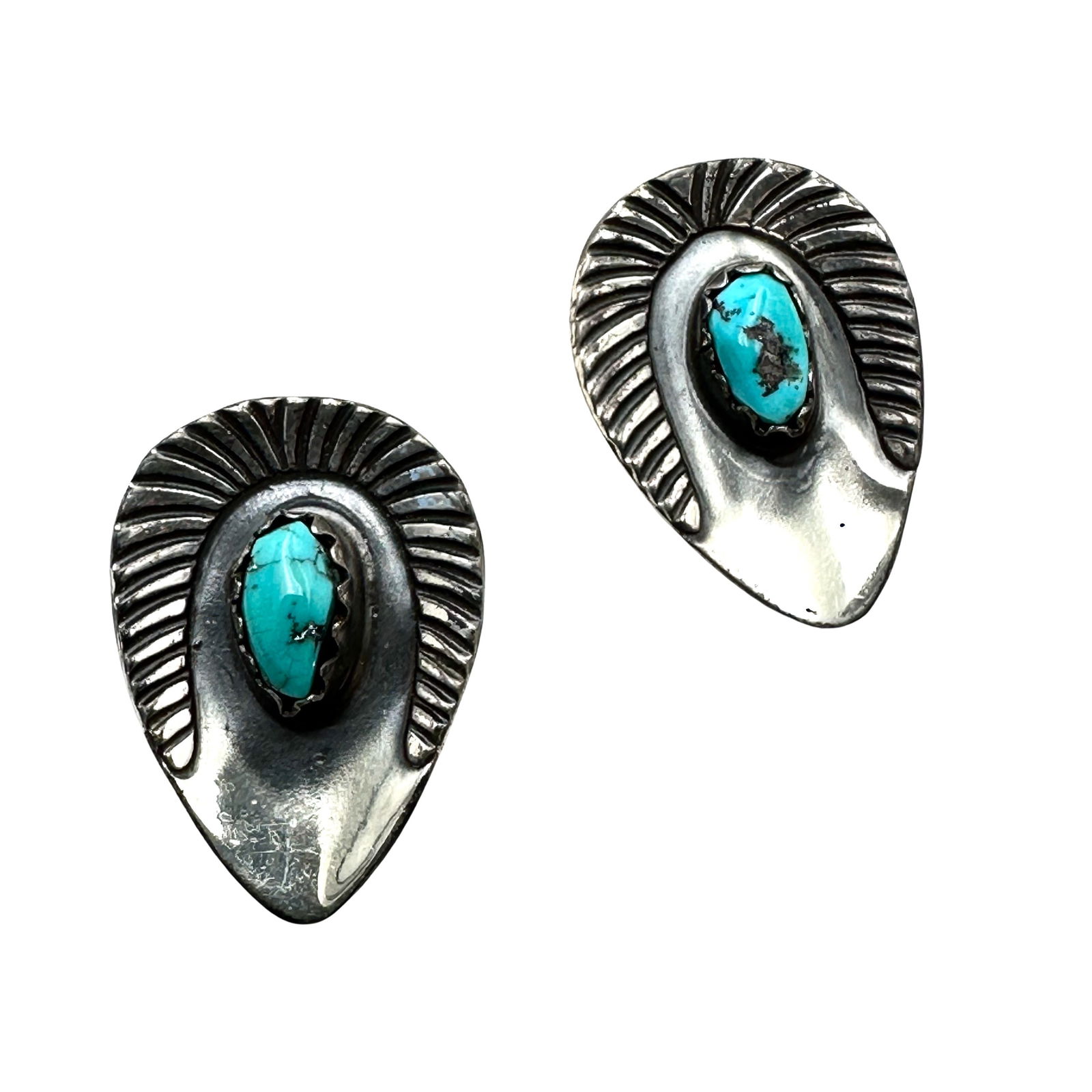 Vintage Native American Turquoise Sterling Silver Clip Earrings 1 Inch: Vintage Native American Turquoise Sterling Silver Clip Earrings 1 Inch