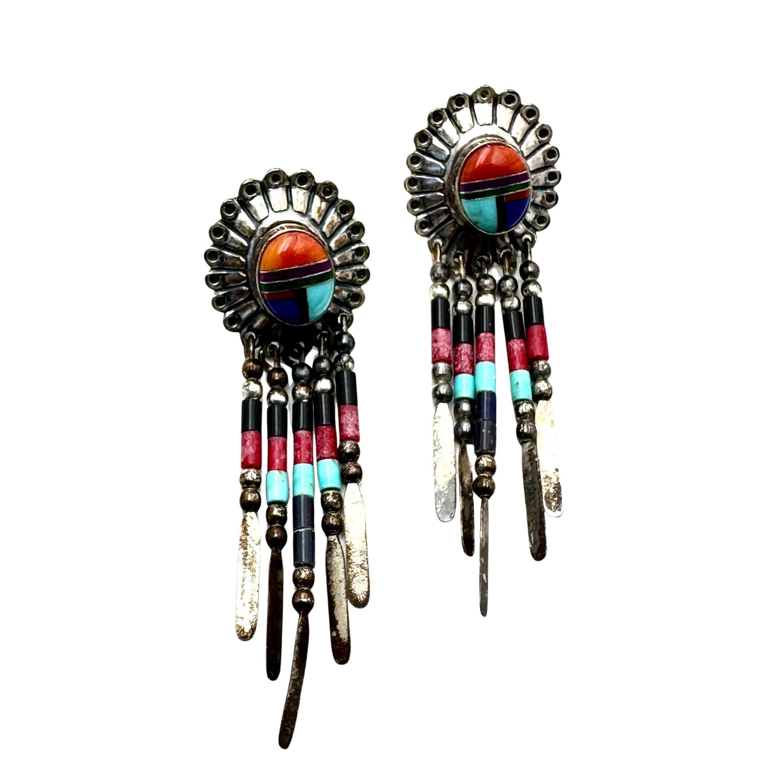 American Southwest Q.T. Multi Gemstone Sterling Silver Pierced Earrings 1.75 Inch: American Southwest Q.T. Multi Gemstone Sterling Silver Pierced Earrings 1.75 Inch