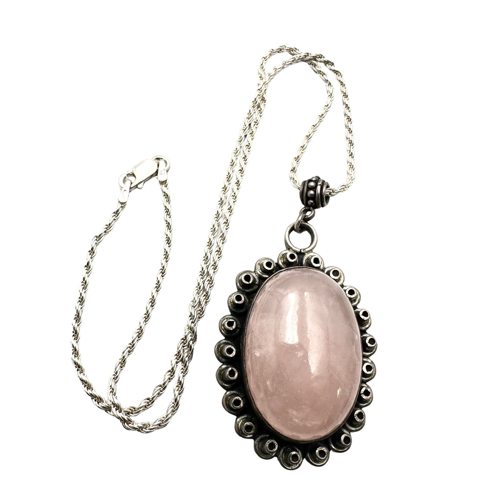 Pink Gemstone Sterling Silver Necklace Chain 16 Inch Weight 26 Grams: Pink Gemstone Sterling Silver Necklace Chain 16 Inch Weight 26 Grams