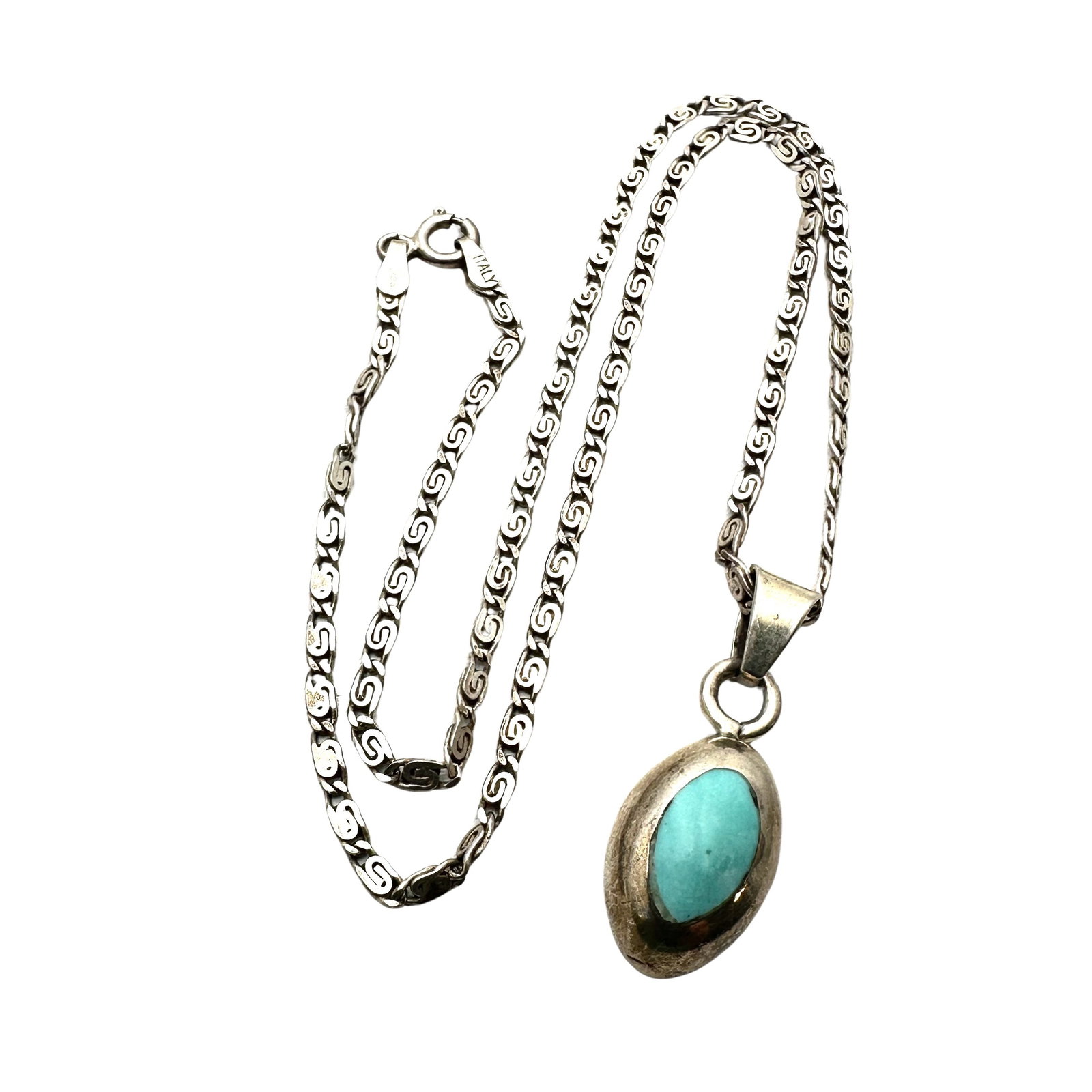 Turquoise Pendant Sterling Silver Necklace 15 Inch Chain 10.9 Grams: Turquoise Pendant Sterling Silver Necklace 15 Inch Chain 10.9 Grams