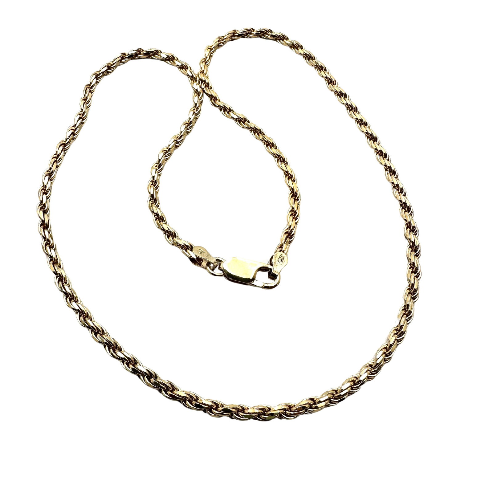 Gold Over Sterling Silver Rope Chain Necklace 17 Inch Weight 16 Grams: Gold Over Sterling Silver Rope Chain Necklace 17 Inch Weight 16 Grams