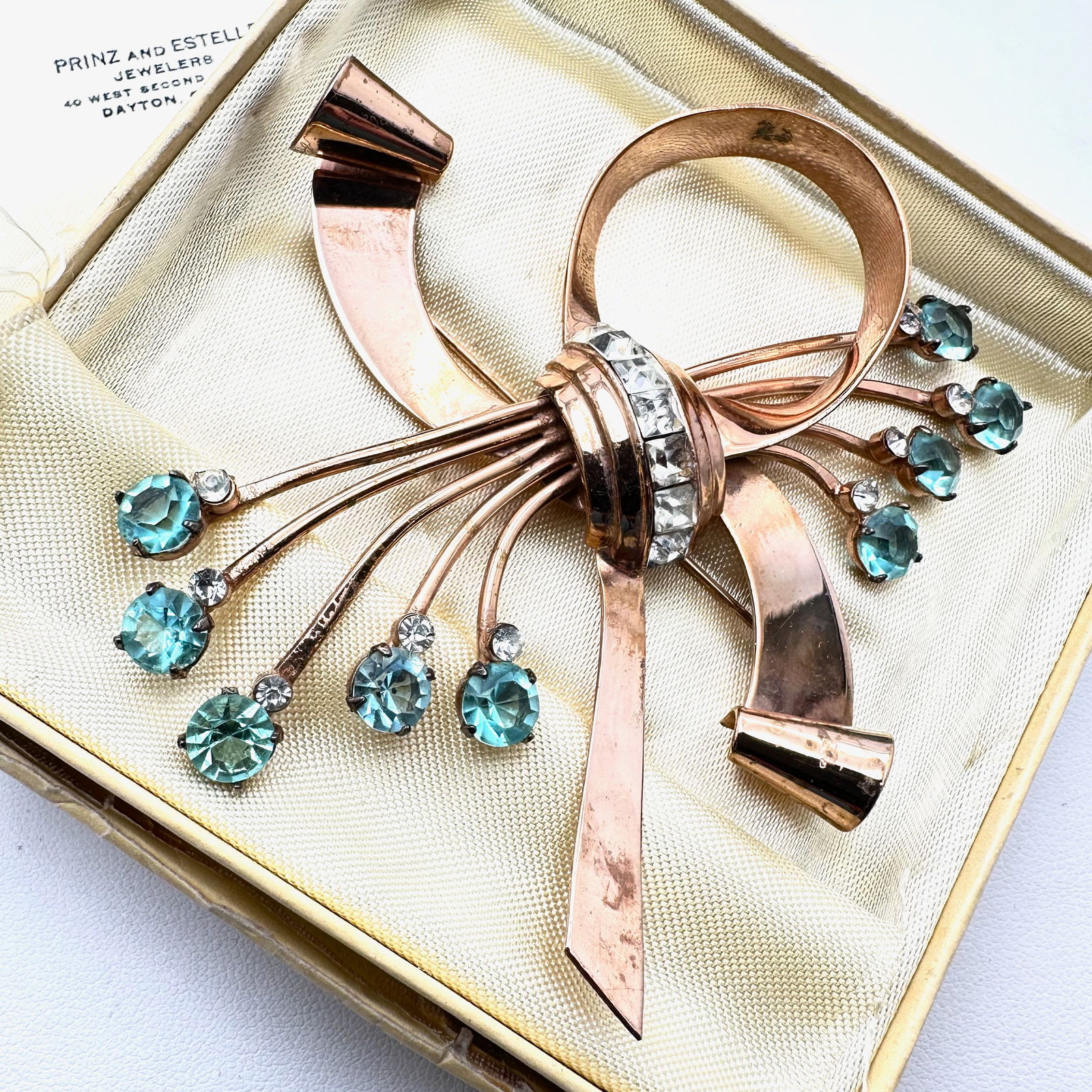 Vintage Coro Craft Rose Gold Over Sterling Silver 3.5 Inch Bow Brooch Pin 30 Grams Original Box: Vintage Coro Craft Rose Gold Over Sterling Silver 3.5 Inch Bow Brooch Pin 30 Grams Original Box