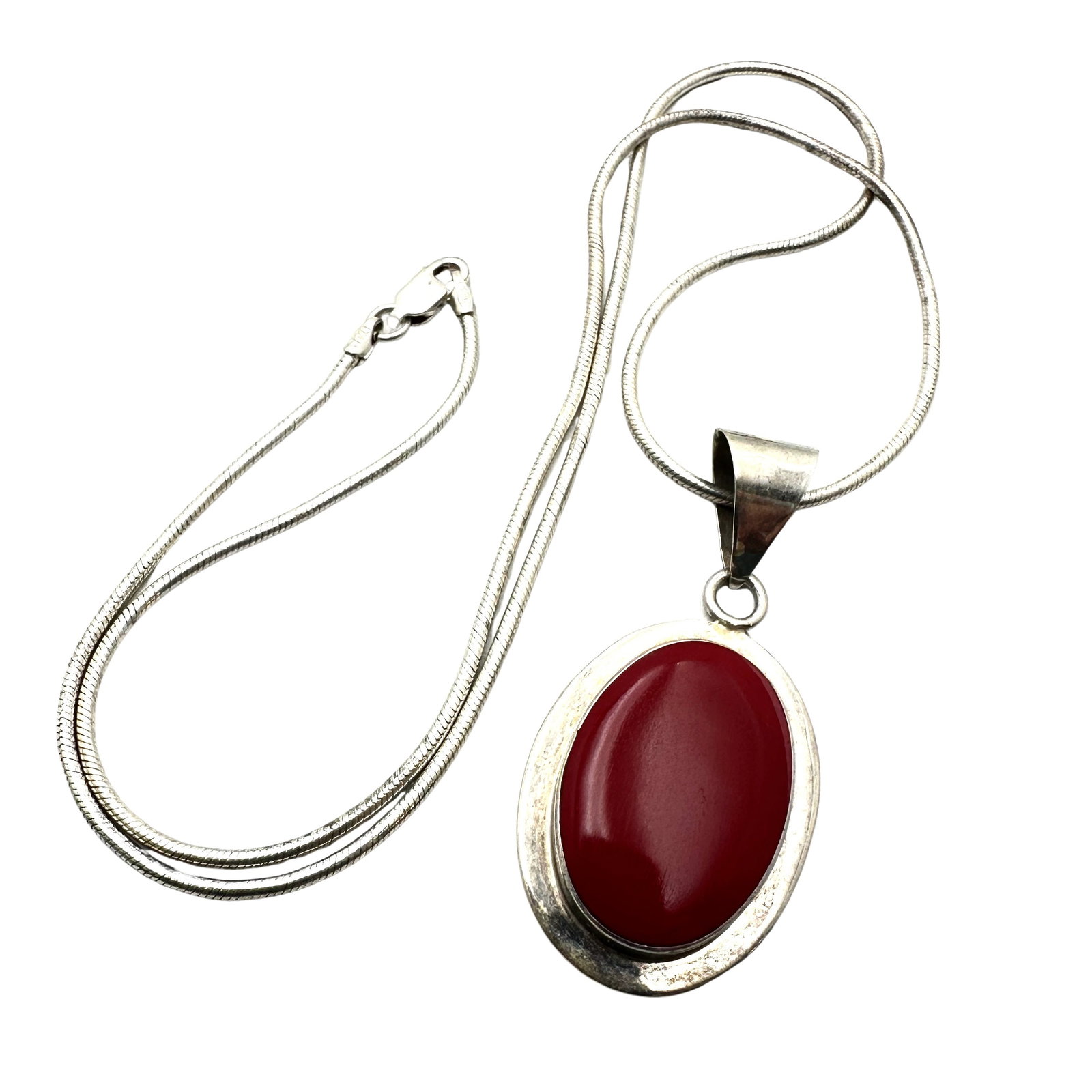 ATI Mexico Red Coral Pendant Sterling Silver Necklace 19 Inch Chain 18 Grams: ATI Mexico Red Coral Pendant Sterling Silver Necklace 19 Inch Chain 18 Grams