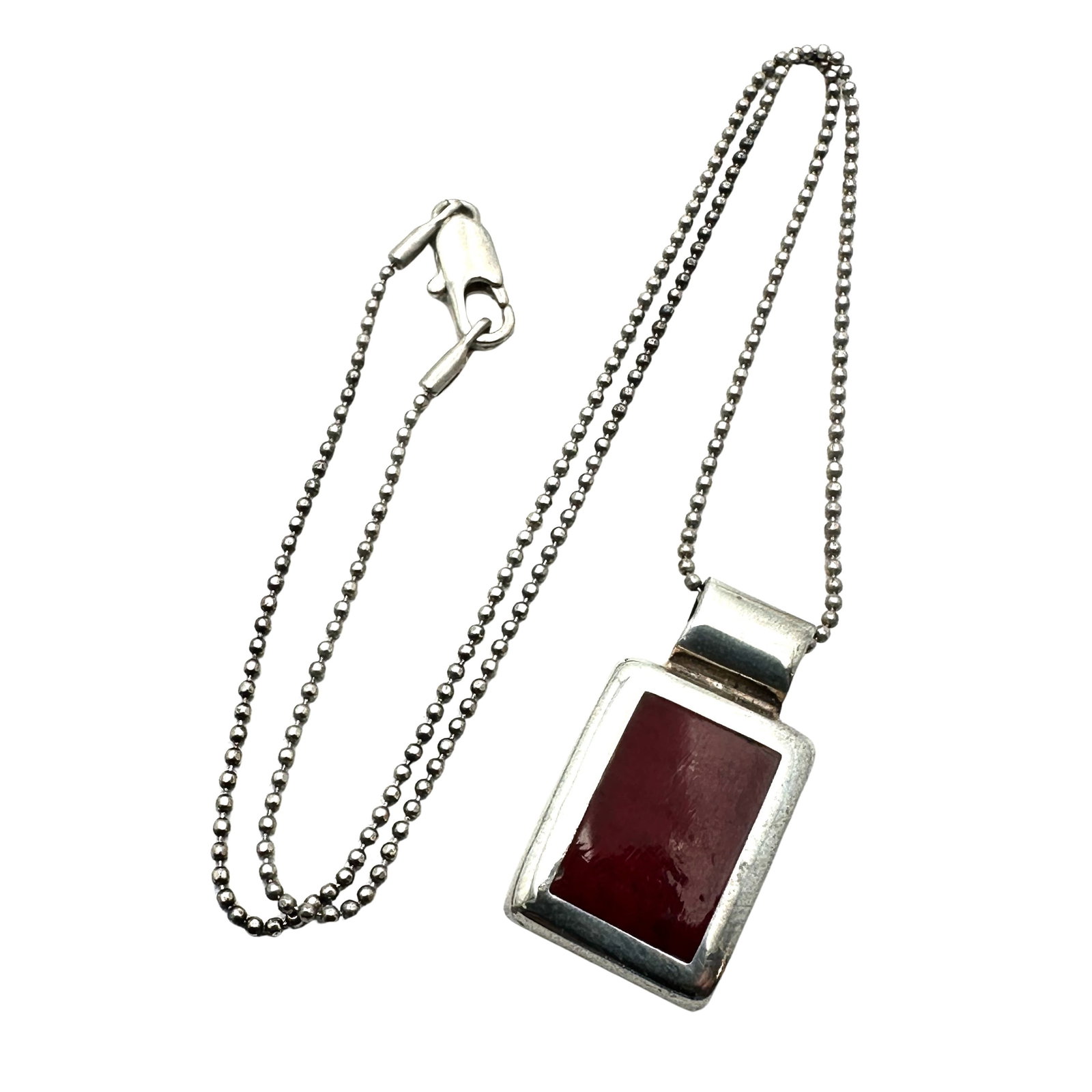 ATI Mexico Red Coral Pendant Sterling Silver Necklace 15 Inch Chain 8.1 Grams: ATI Mexico Red Coral Pendant Sterling Silver Necklace 15 Inch Chain 8.1 Grams