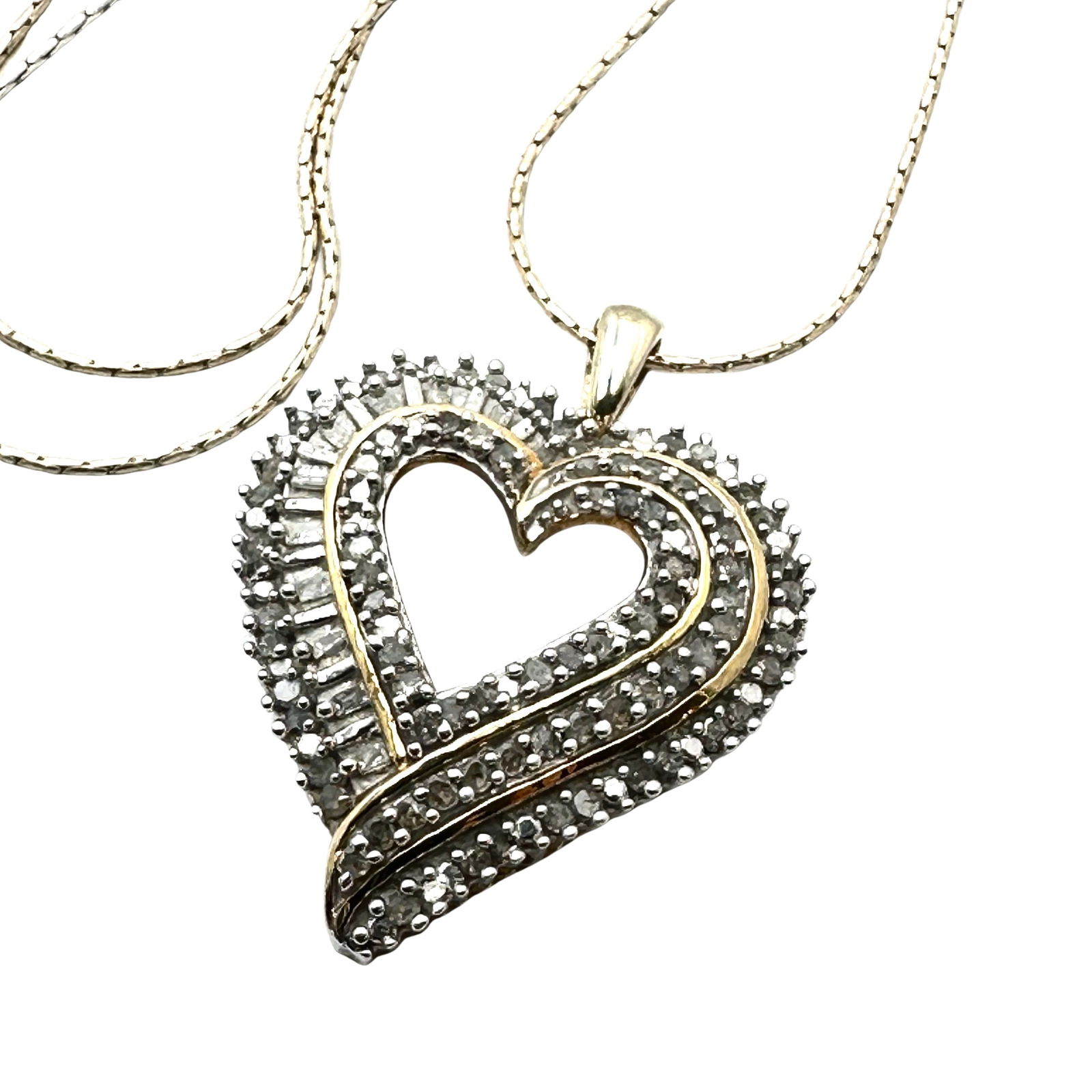 Diamond Heart Pendant Sterling Silver Gold Accents 18 Inch Chain 8 Grams (1 of 3)