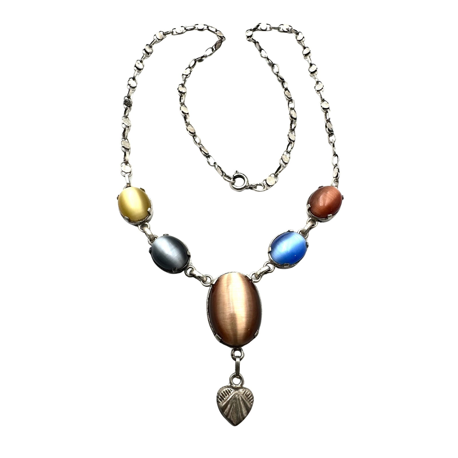 Vintage Multicolor Cats Eye Sterling Silver Necklace 18 Inch 14 Grams (1 of 2)