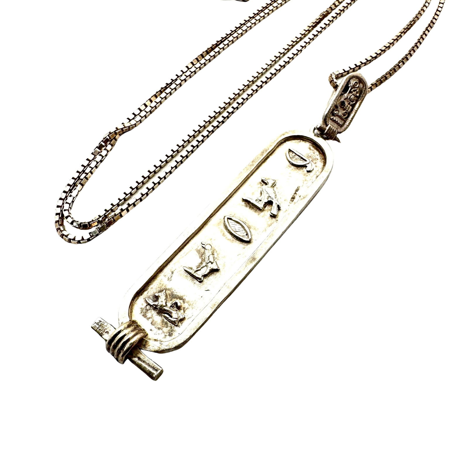 Vintage Egyptian Hieroglyphics Pendant Necklace Sterling Silver 22 Inch Chain 8.8 Grams (1 of 2)