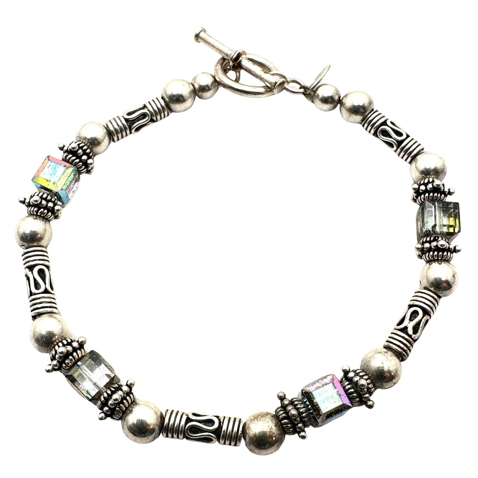 Silpada Crystal Bead Sterling Silver Toggle Bracelet 7.5 Inch 16 Grams (1 of 2)