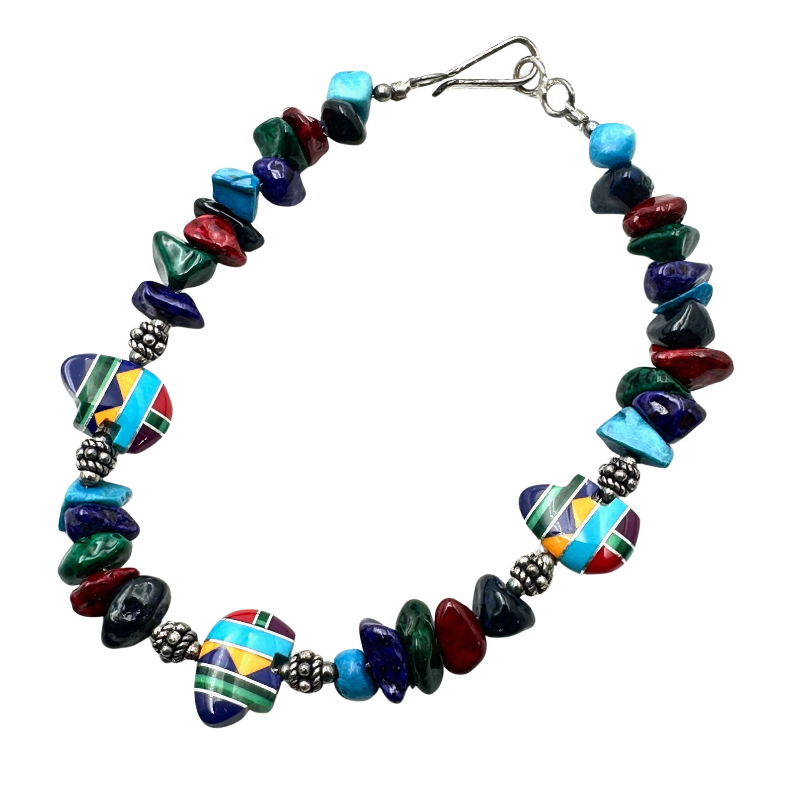 American Southwest Inlay Gemstone Fetish Bear Sterling Silver Bracelet 7 Inch: American Southwest Inlay Gemstone Fetish Bear Sterling Silver Bracelet 7 Inch