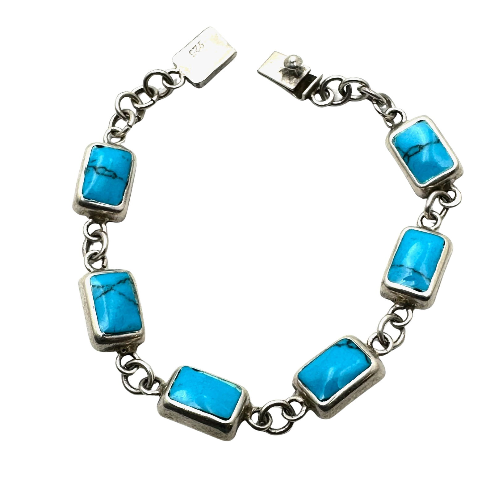 Blue Turquoise Sterling Silver Bracelet Petite Size 6 Inch 7.7 Grams: Blue Turquoise Sterling Silver Bracelet Petite Size 6 Inch 7.7 Grams