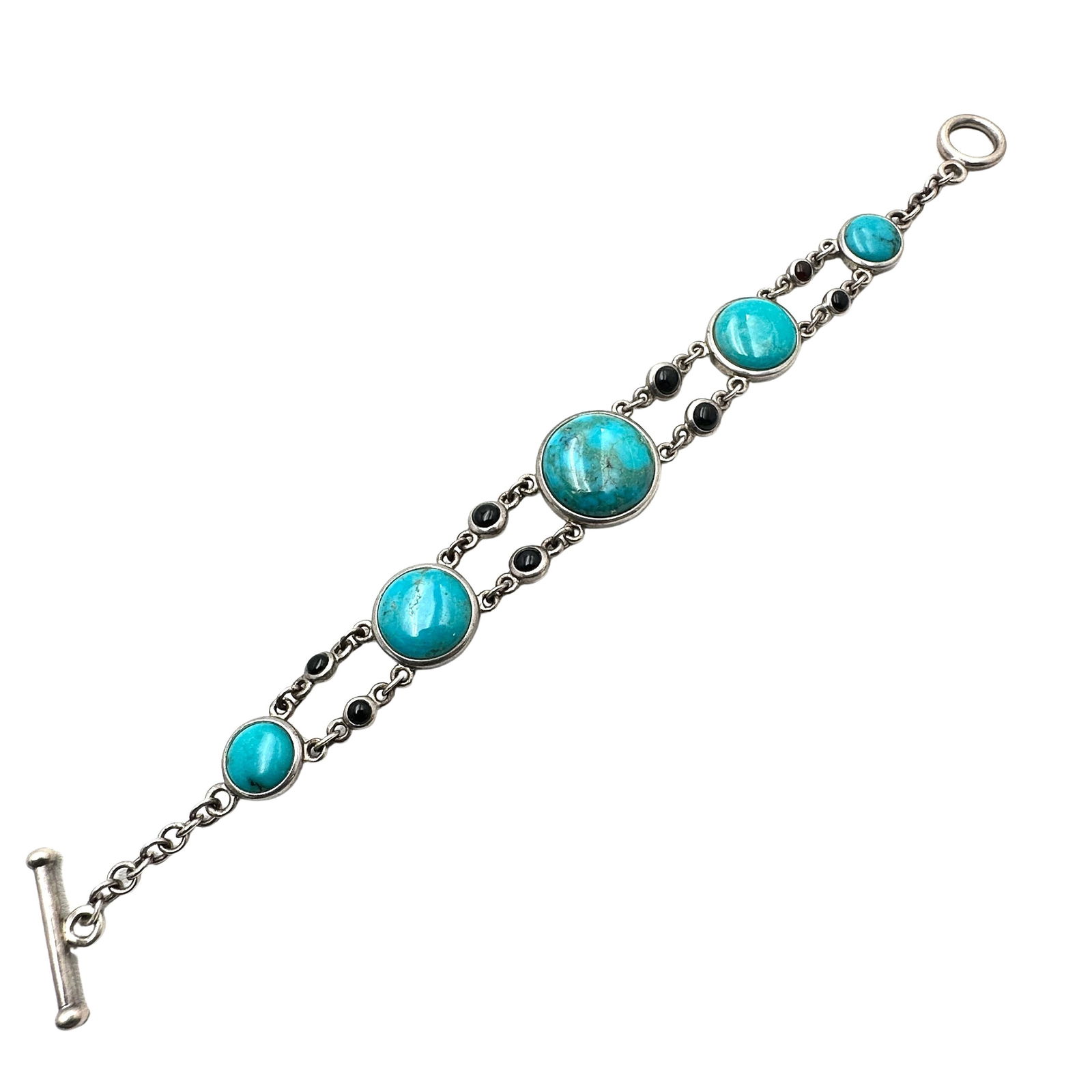 Whitney Kelly Turquoise Black Onyx Sterling Silver Bracelet 7.5 Inch 21 Grams: Whitney Kelly Turquoise Black Onyx Sterling Silver Bracelet 7.5 Inch 21 Grams