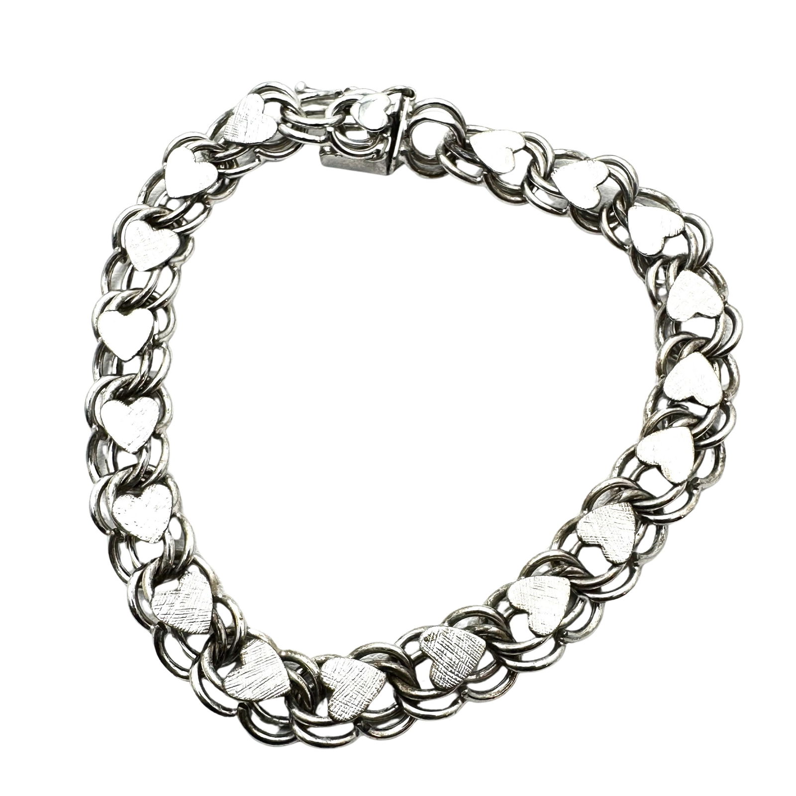 Vintage Sterling Silver Charm Bracelet Heart Design Add Charms or Wear 7 Inch 16.3 Grams (1 of 2)