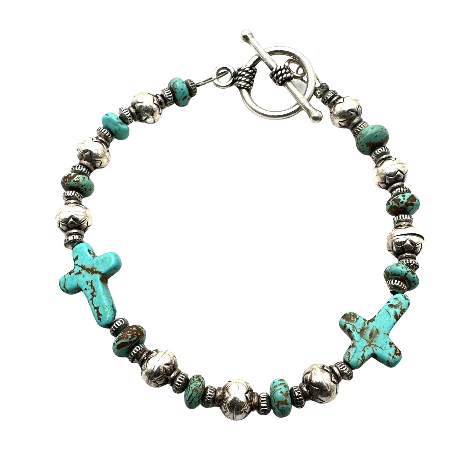 Southwest Style Turquoise and Sterling Silver Bracelet 7.5 Inch 11 Grams (1 of 2)