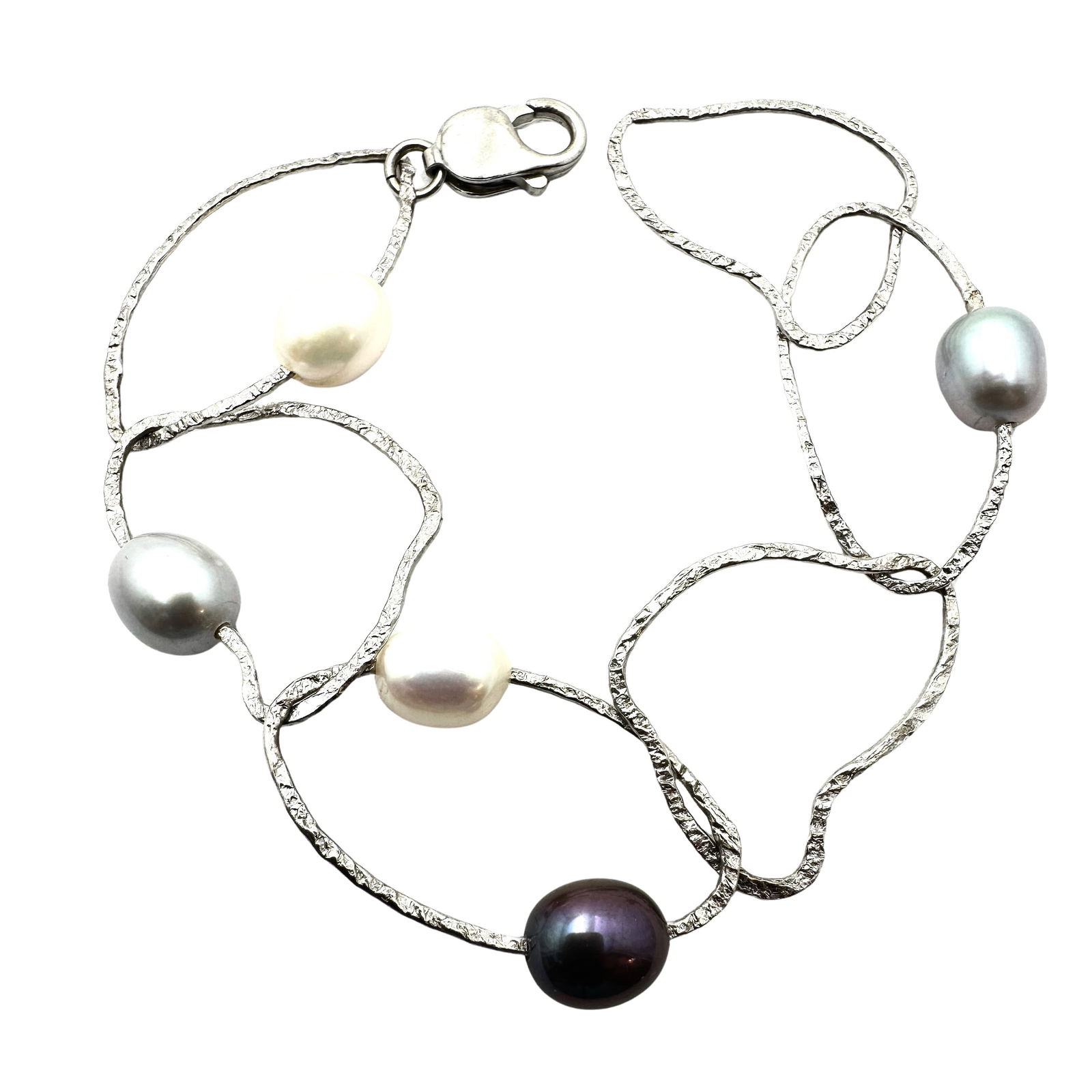 Black Grey White Pearl Sterling Silver Bracelet 8 Inch 14.1 Grams (1 of 2)