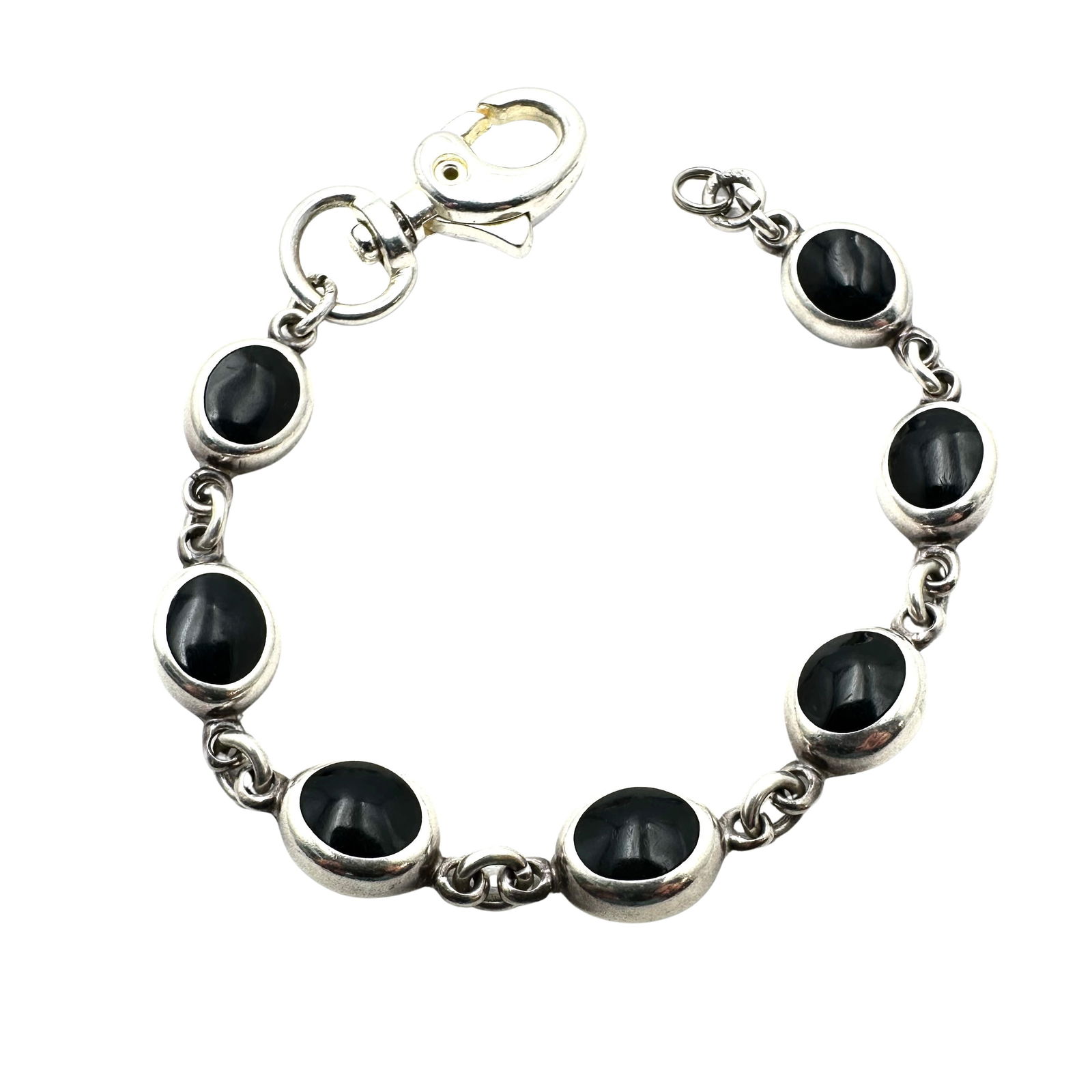 Black Onyx Sterling Silver Bracelet 7 Inch 21 Grams: Black Onyx Sterling Silver Bracelet 7 Inch 21 Grams