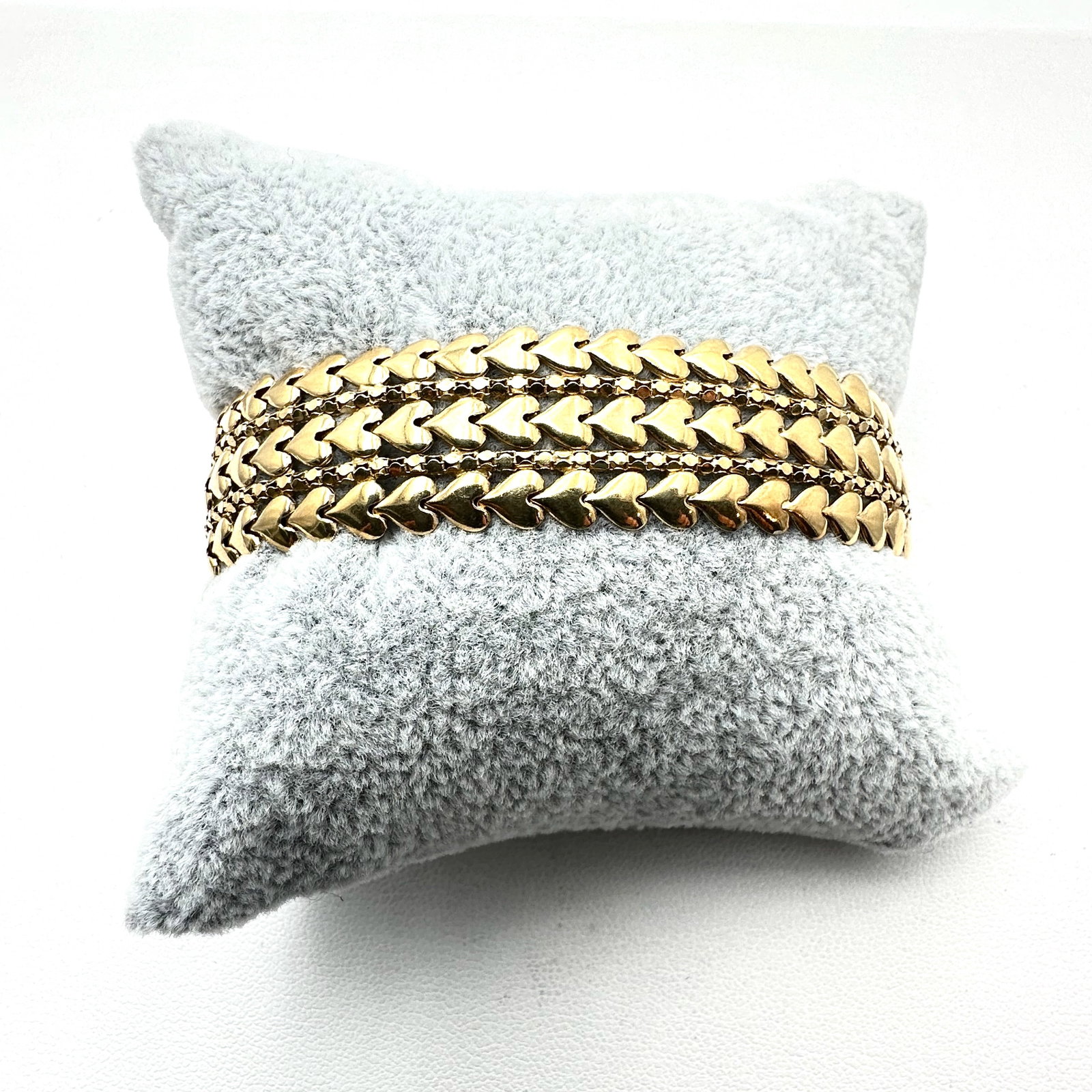 Heart Link Wide Bracelet Gold Over Sterling Silver 7 Inch 12.6 Grams: Heart Link Wide Bracelet Gold Over Sterling Silver 7 Inch 12.6 Grams