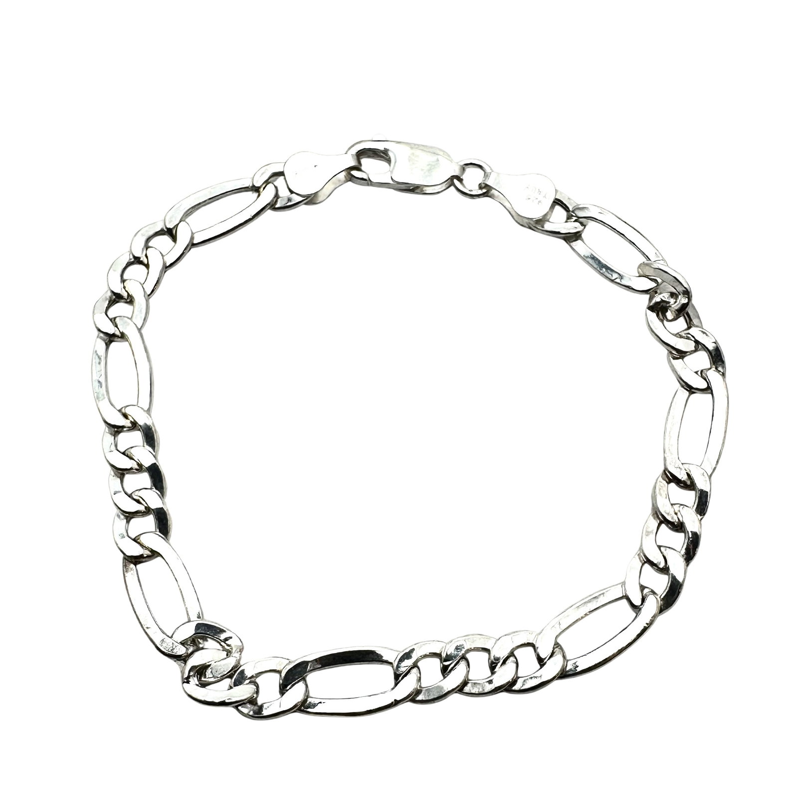Italy Figaro Sterling Silver Chain Bracelet 7.25 Inch 4.9 Grams: Italy Figaro Sterling Silver Chain Bracelet 7.25 Inch 4.9 Grams