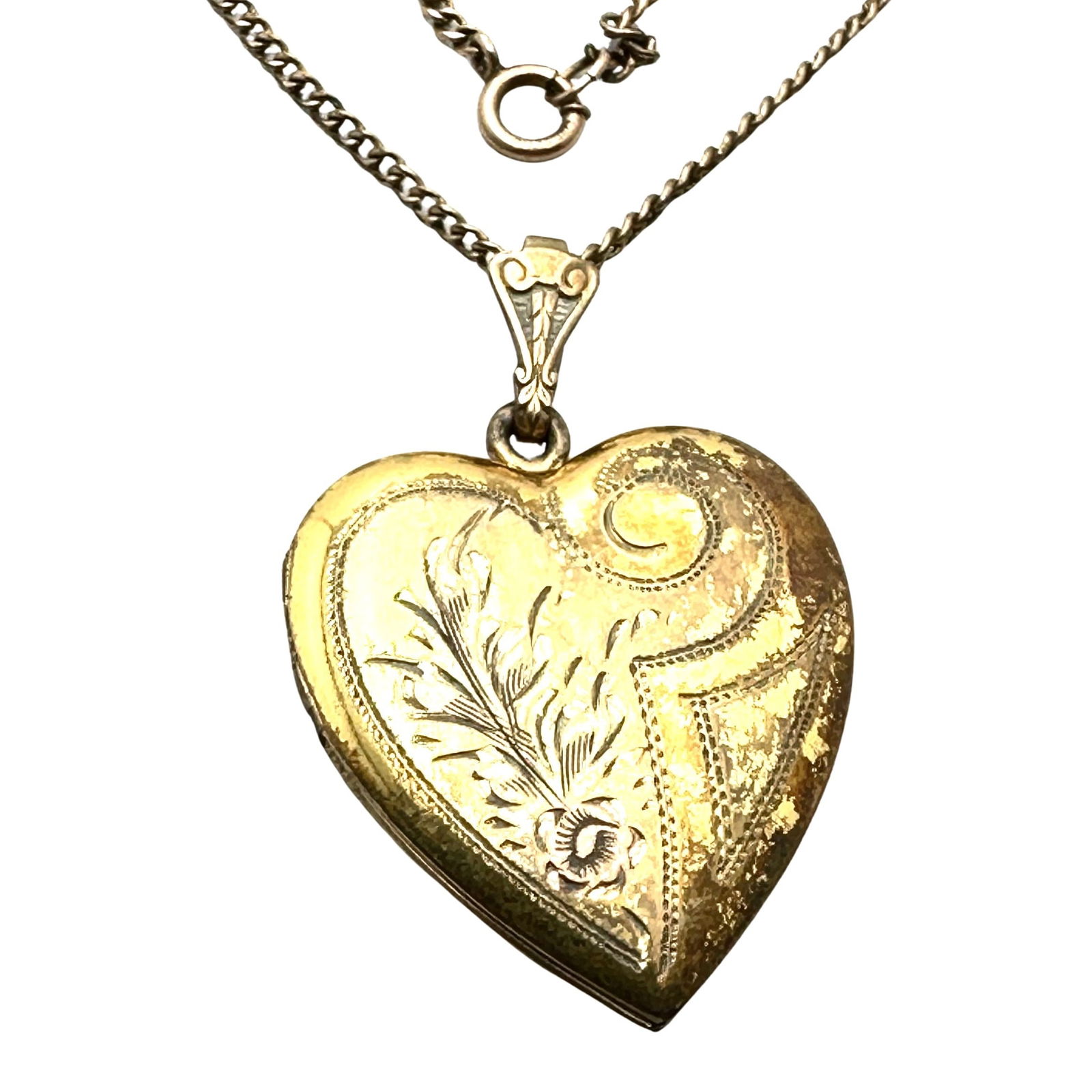 Antique Gold Filled 1.5 Inch Heart Locket Necklace 18 Inch Chain (1 of 4)
