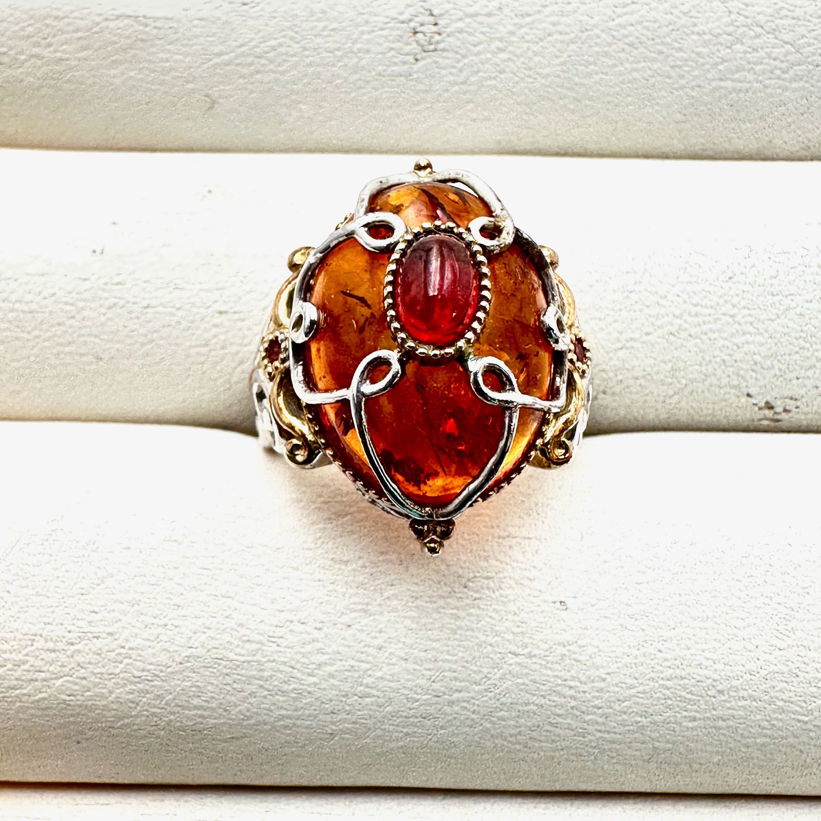Michael Valitutti Amber And Gemstone Sterling Silver Ring Size 6 Weight 6.8 Grams (1 of 2)
