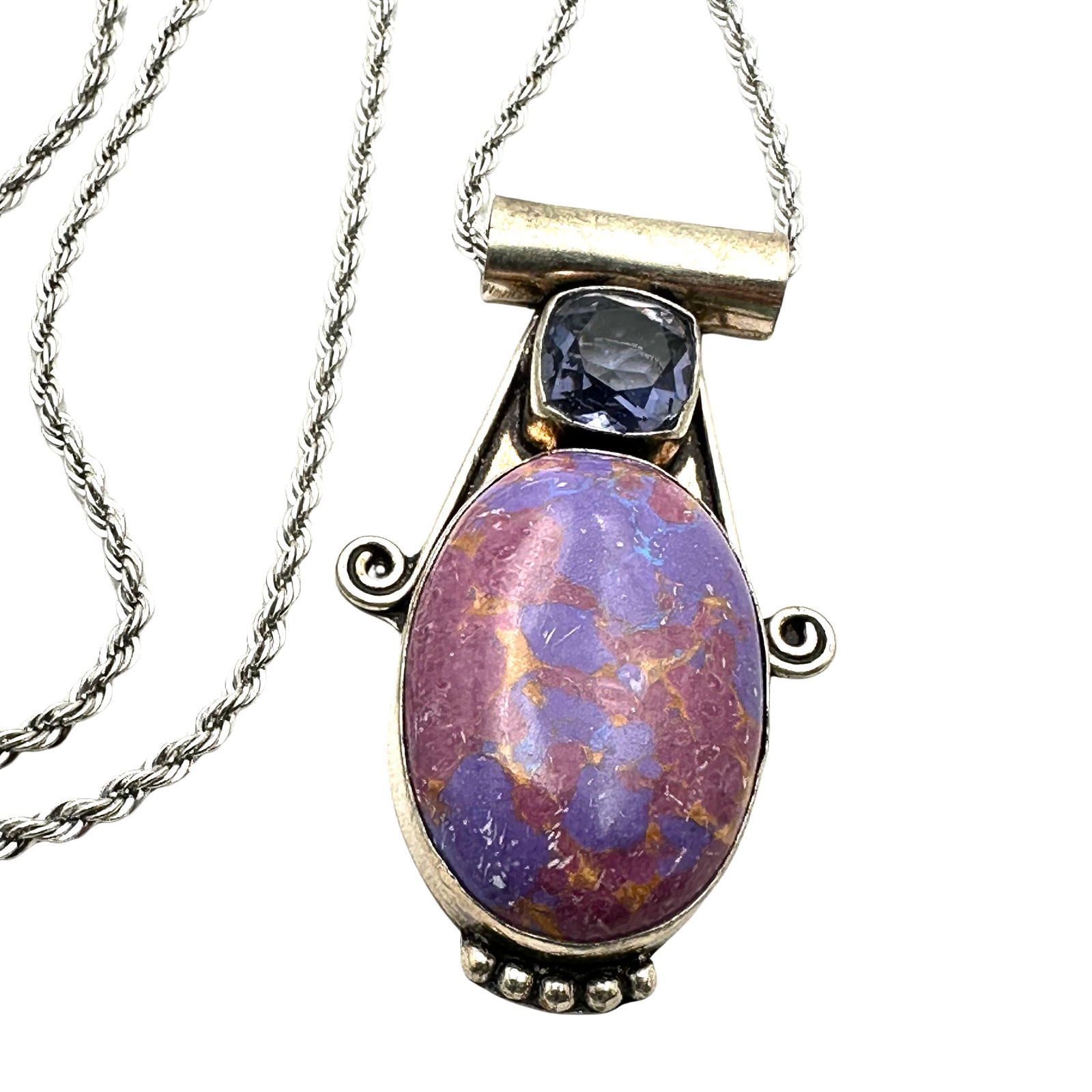 Purple Turquoise Gemstone Sterling Silver Pendant Necklace Chain 18 Inch Weight 21 Grams (1 of 2)
