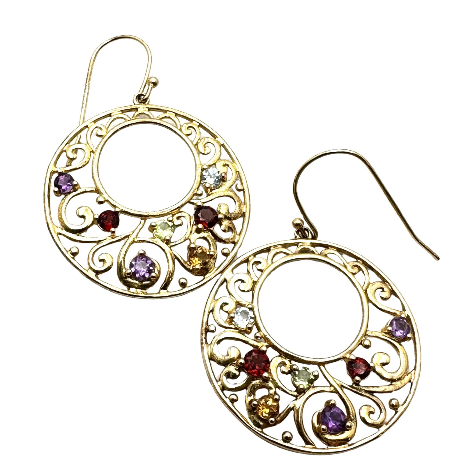 Multi Gemstone Gold Over Sterling Silver Pierced Earrings 1.75 Inch: Multi Gemstone Gold Over Sterling Silver Pierced Earrings 1.75 Inch