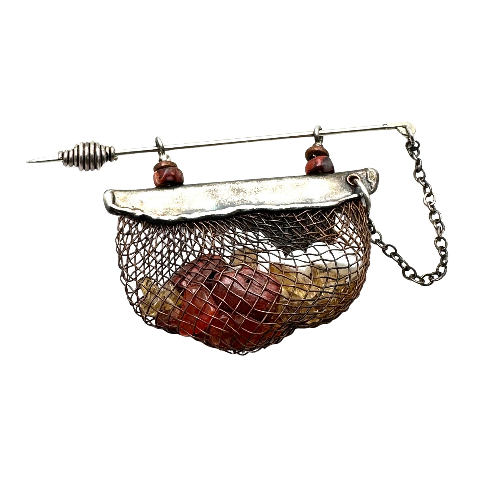 Artisan Sterling Silver Wire Sculpture Gemstone Brooch Pin 2.5 Inch (1 of 2)