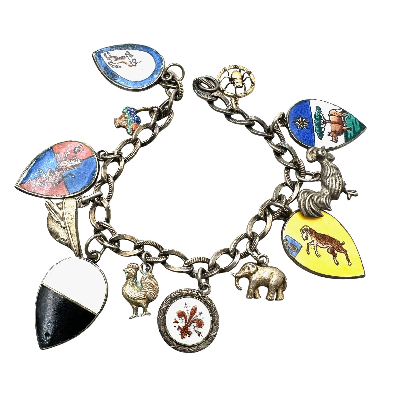Antique Vintage 800 Silver Enamel Charm Bracelet 6.5 Inch Weight 26 Grams (1 of 2)