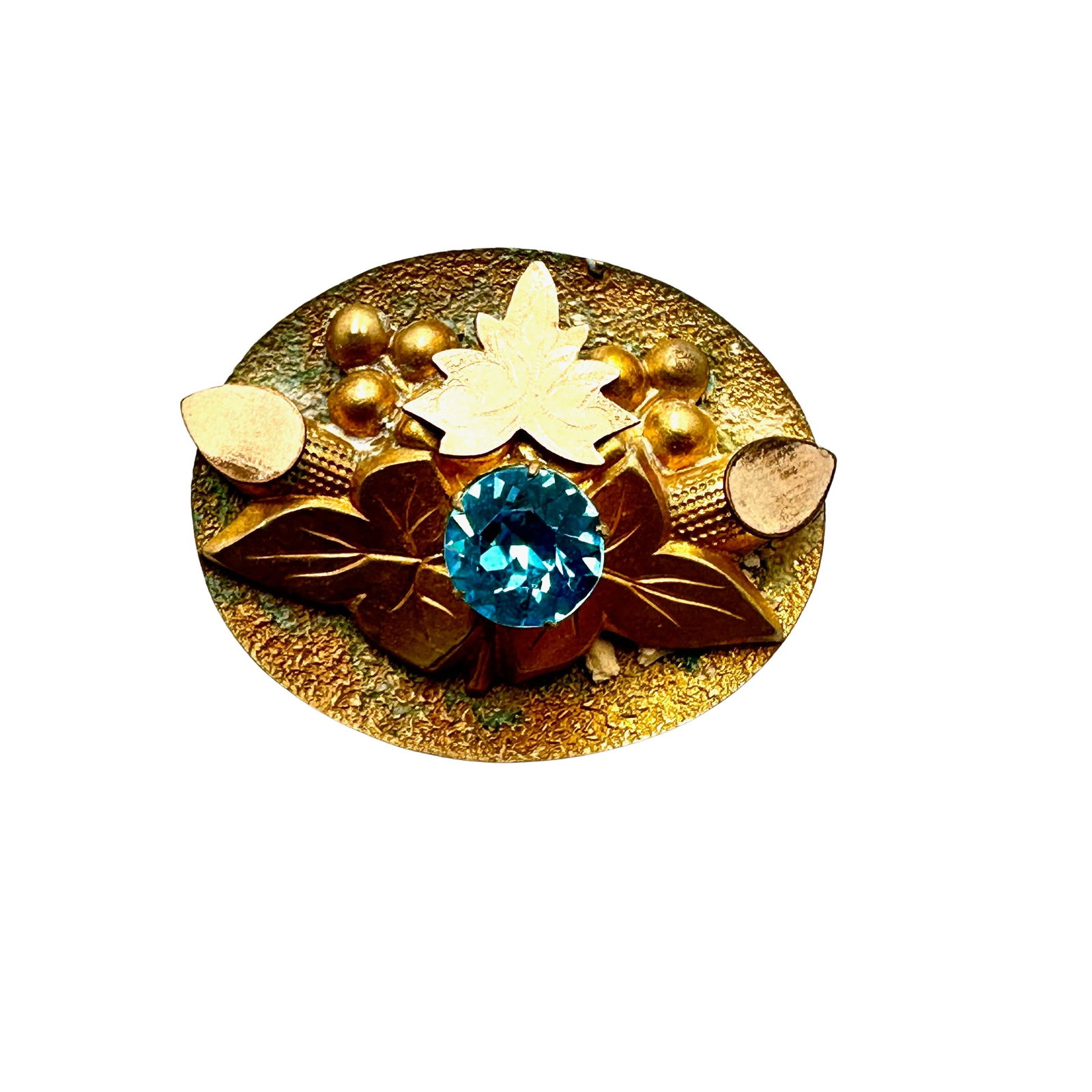 Antique Victorian Gold Filled Blue Glass Stone Brooch Pin 1.25 Inch: Antique Victorian Gold Filled Blue Glass Stone Brooch Pin 1.25 Inch