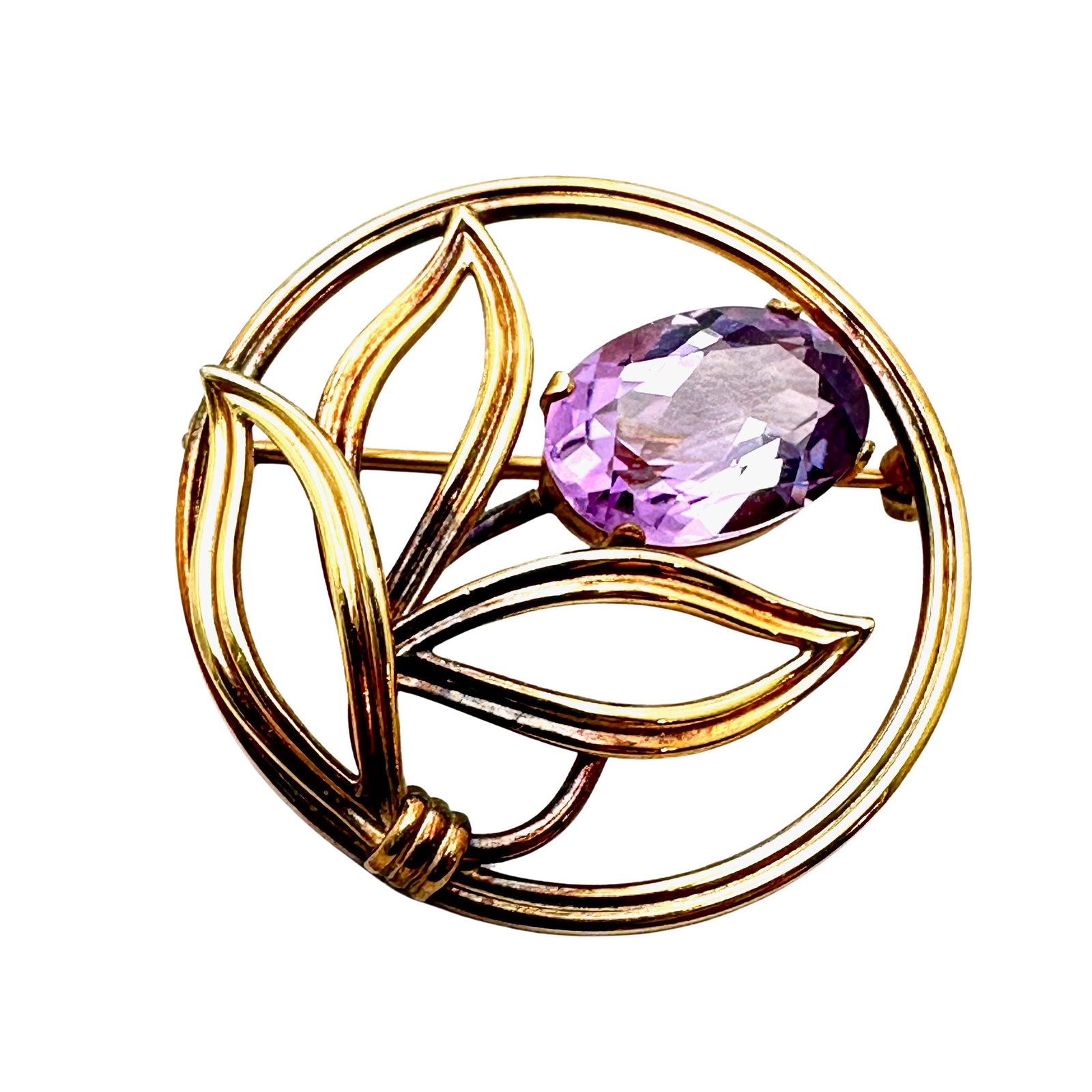 Vintage Gold Filled Purple Gemstone Brooch Pin 1.5 Inch: Vintage Gold Filled Purple Gemstone Brooch Pin 1.5 Inch