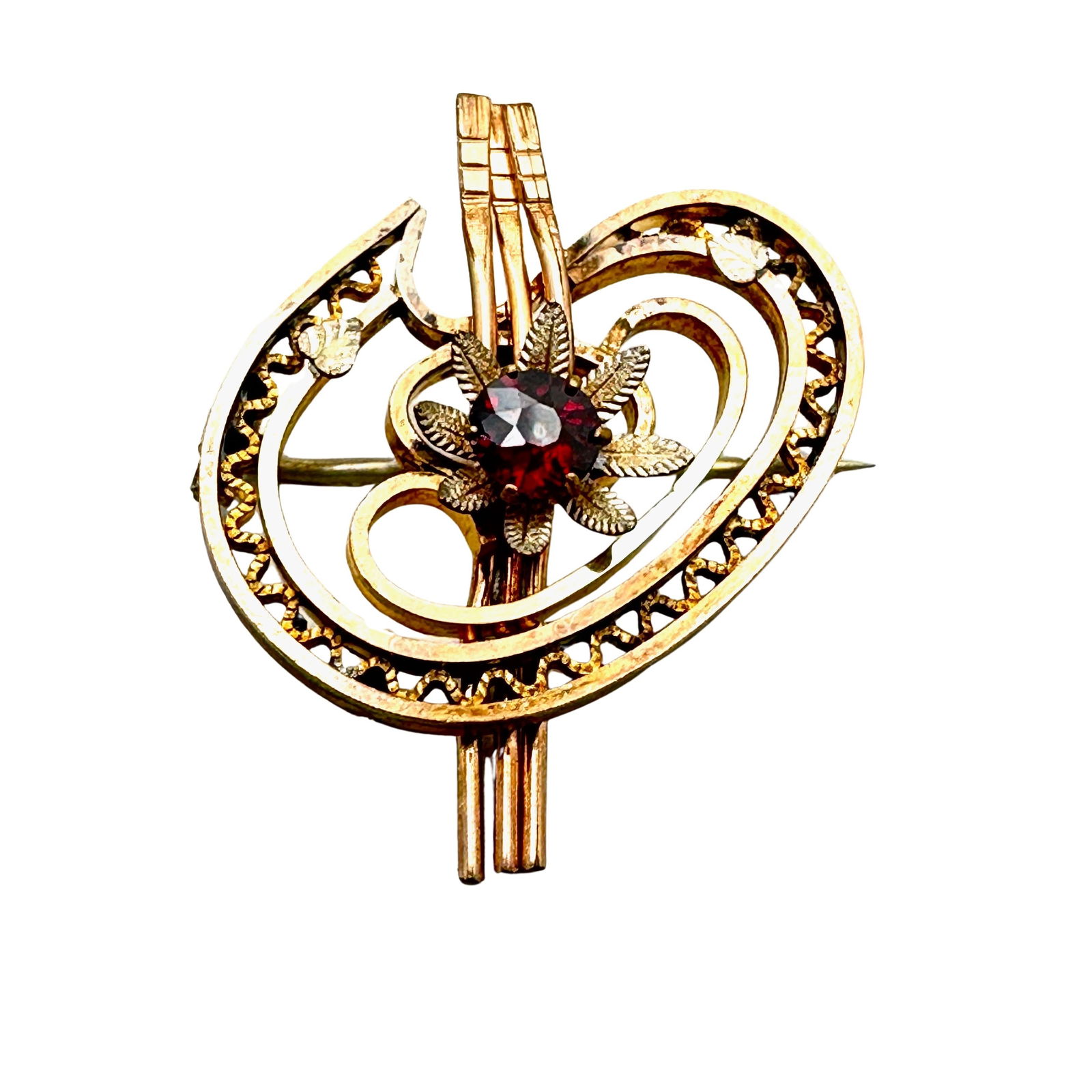 Antique Victorian Garnet Gemstone Gold Filled Brooch Pin 1.5 Inch (1 of 2)