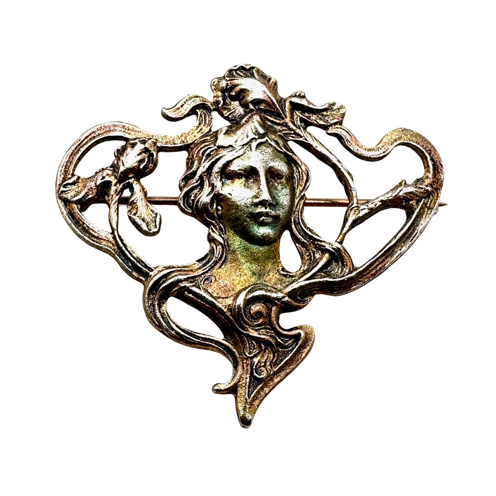 Art Nouveau Style Antiqued Gold Tone Brooch Pin 1.75 Inch: Art Nouveau Style Antiqued Gold Tone Brooch Pin 1.75 Inch