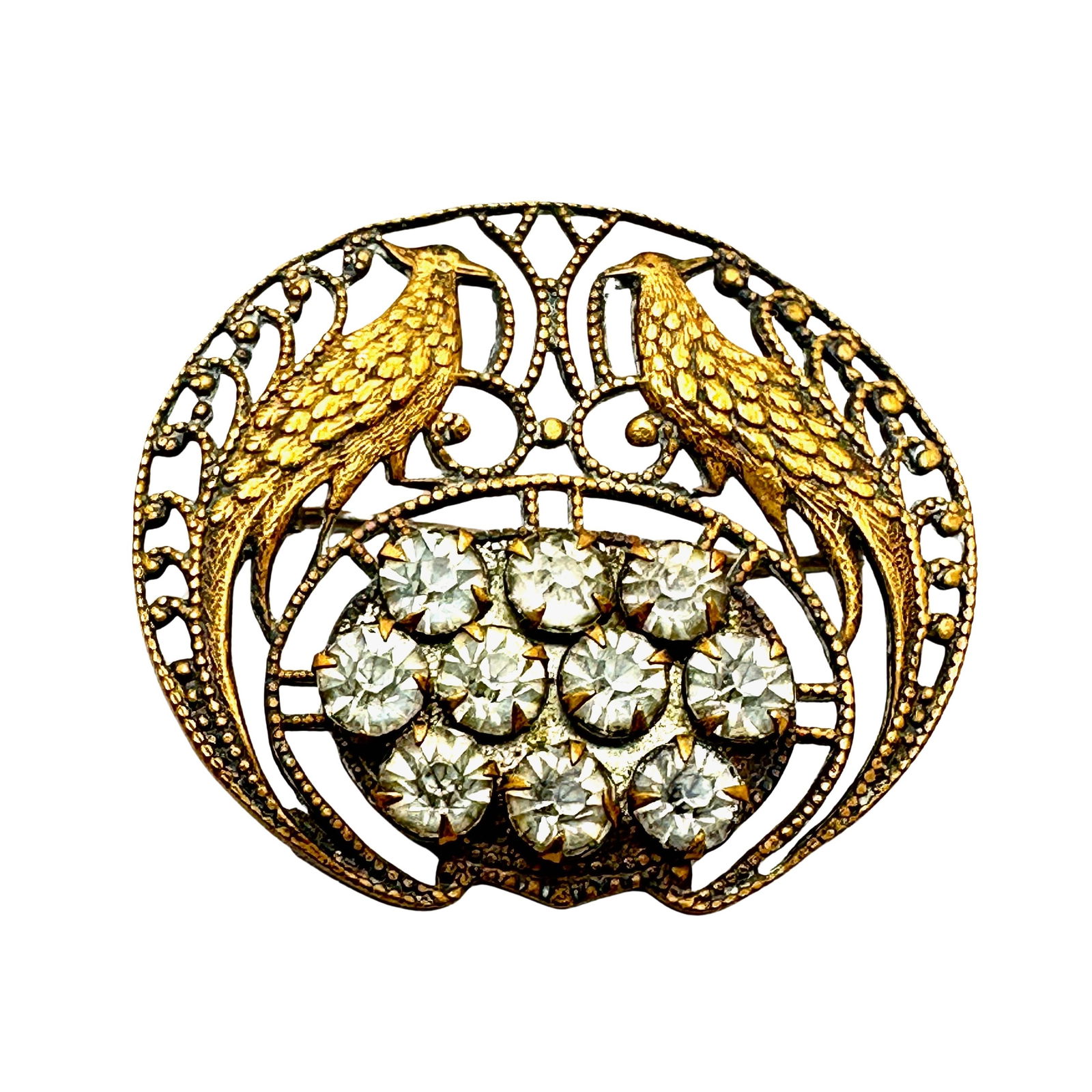 Antique Clear Glass Stone Bird Brooch Pin 1.5 Inch Gold Tone: Antique Clear Glass Stone Bird Brooch Pin 1.5 Inch Gold Tone